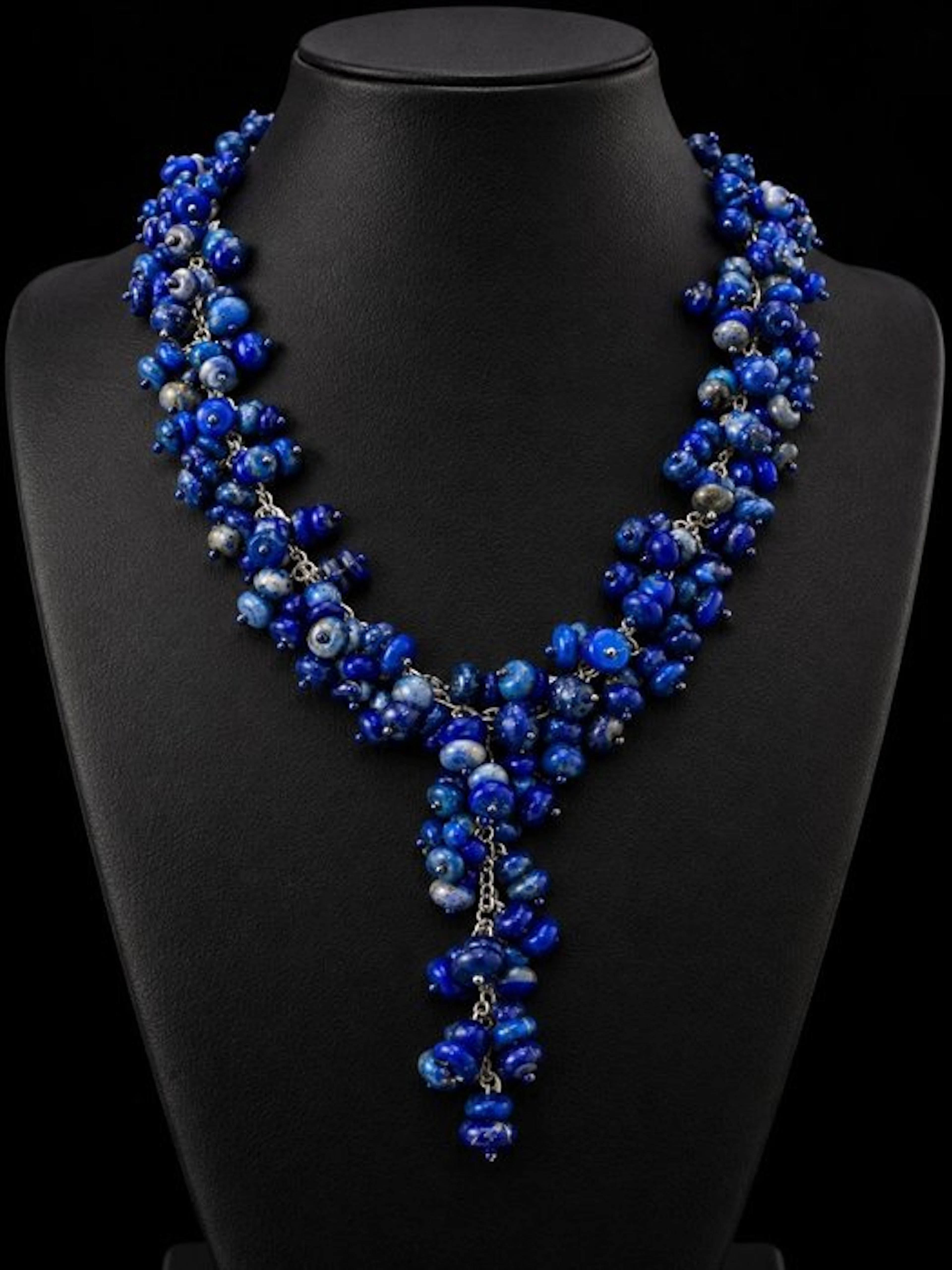 Natural Lapis Lazuli Bead Cluster Necklace - Necklace