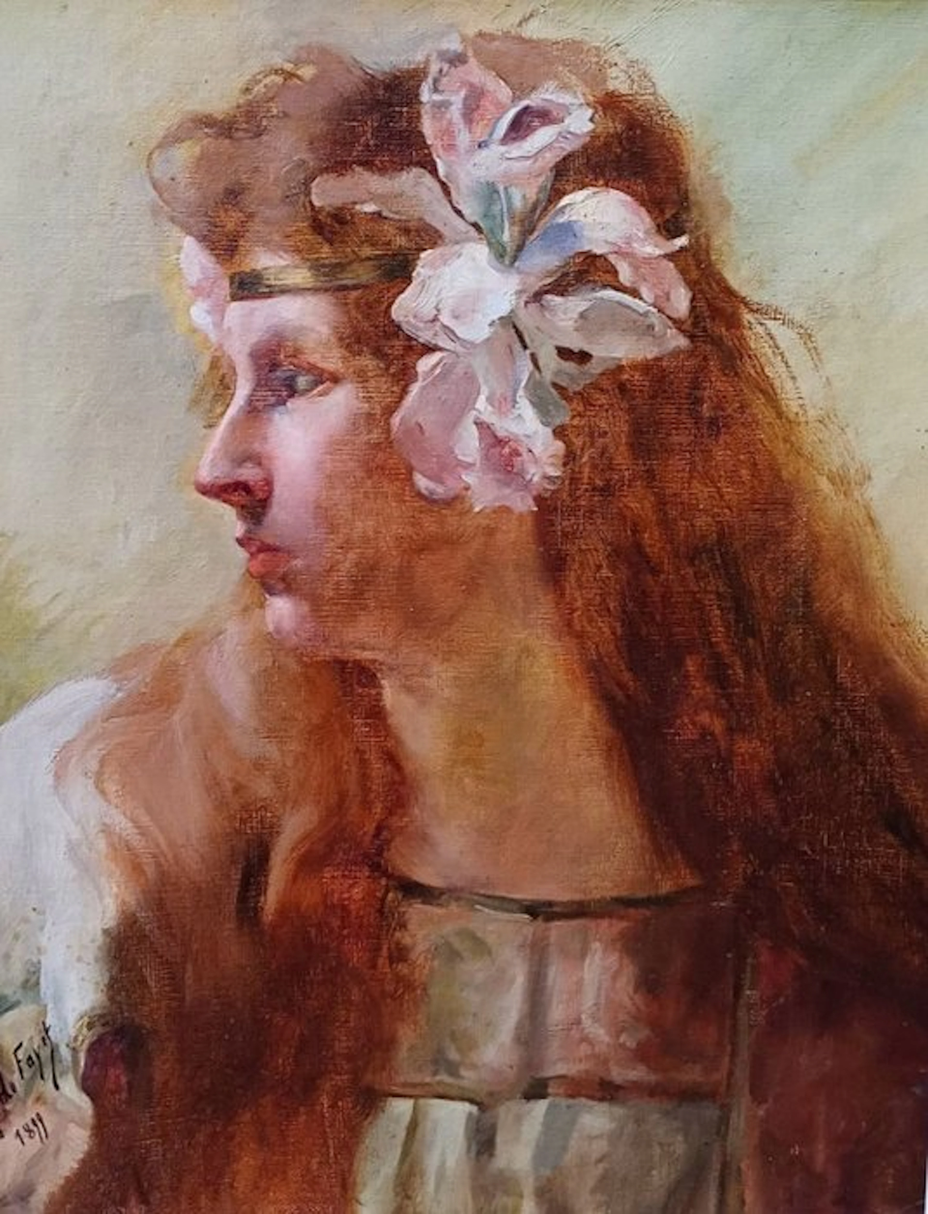 Gustave Fayet (1865-1925), Attributed to - Ritratto di Donna con orchidea