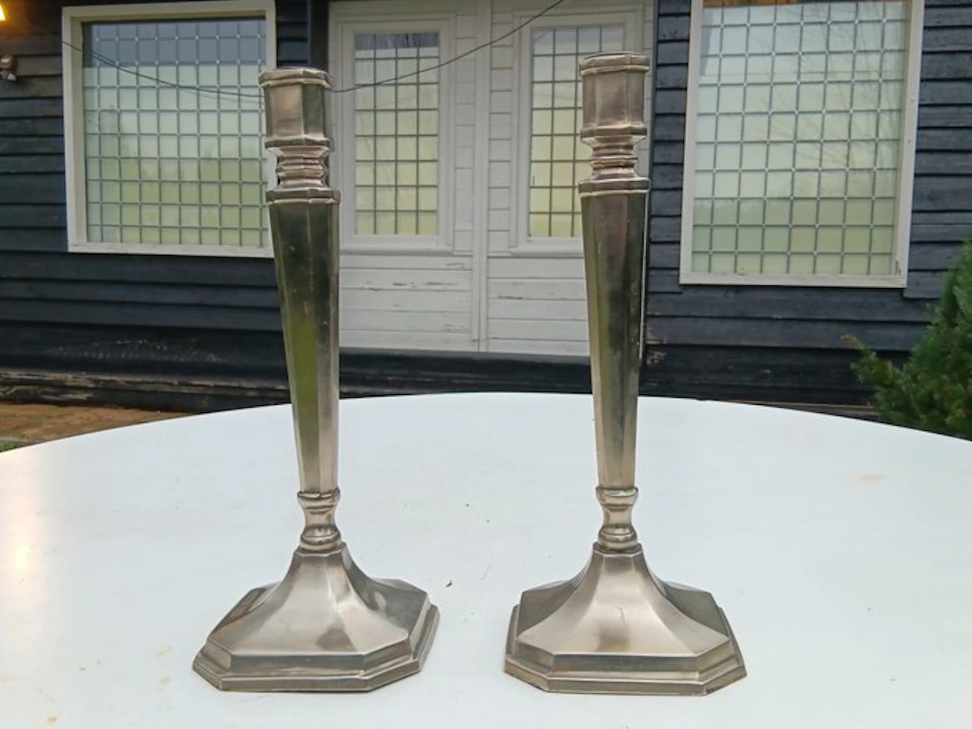 34 cm - Candleholder heavy silver-plated candlesticks (2) - silver-plated metal