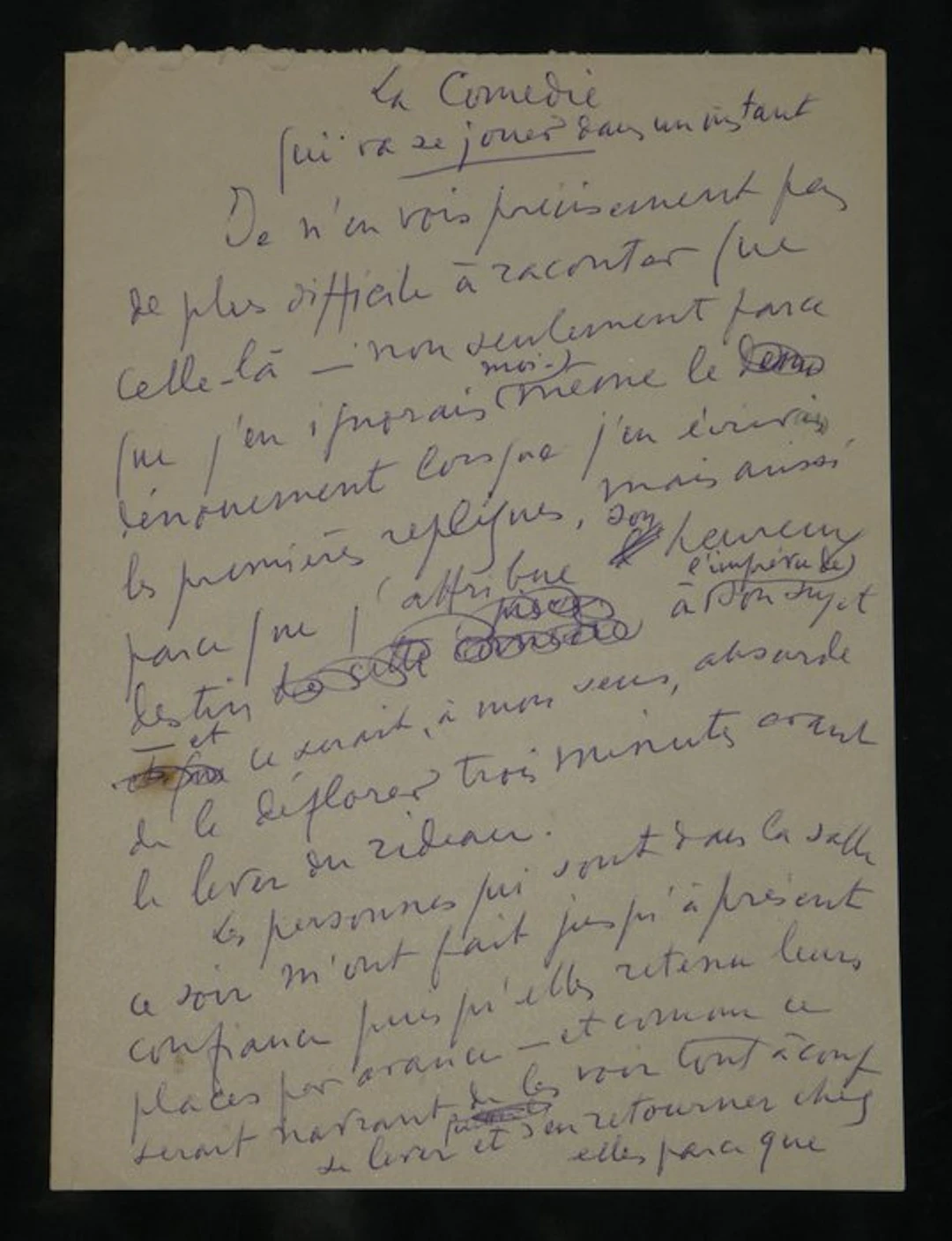 Sacha Guitry - Manuscrit autographe - Discours avant le lever du rideau - 1945