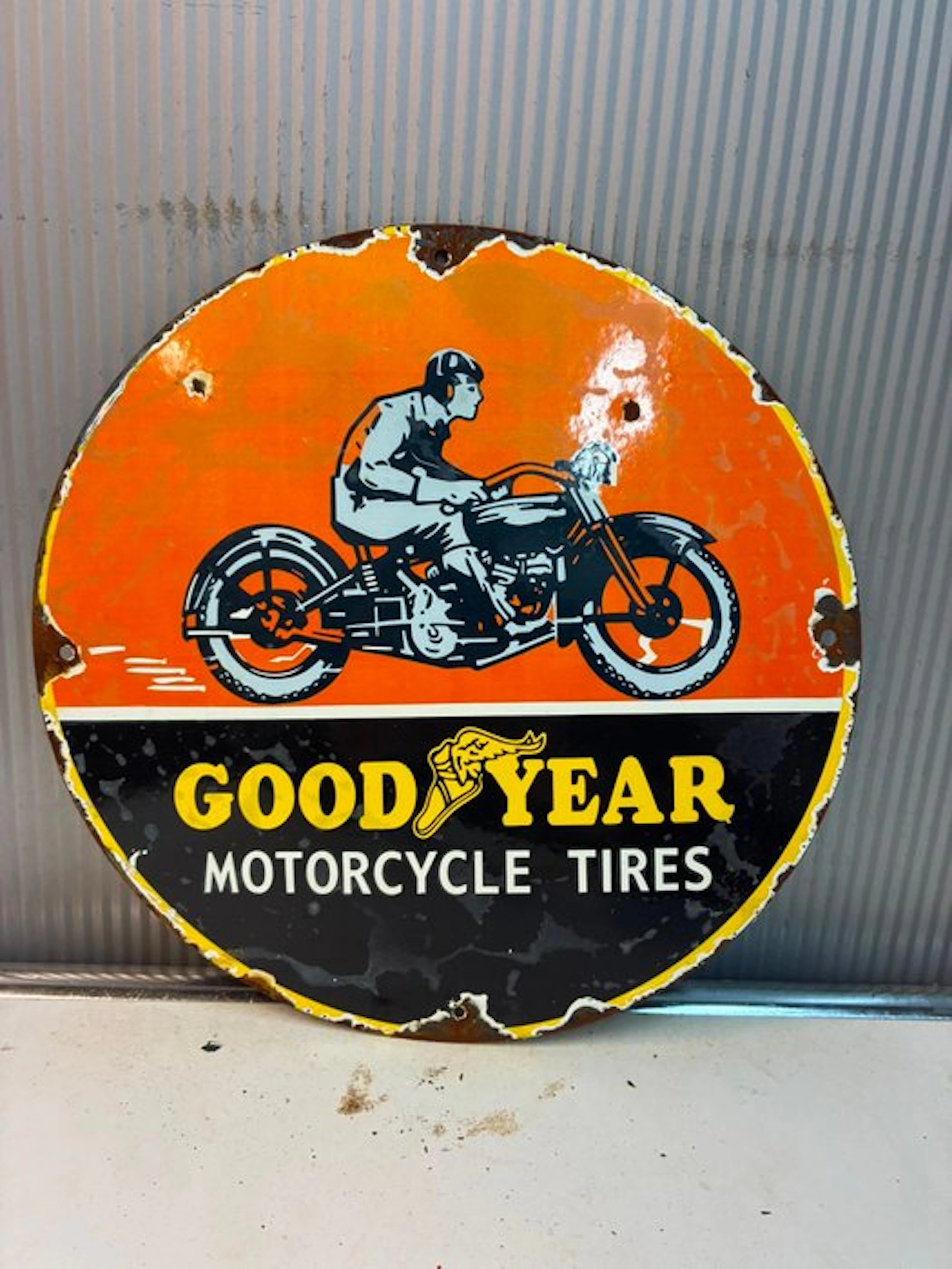 Goodyear Motorcycle Tires Enamel Advertising Sign - Enamel sign - Enamel