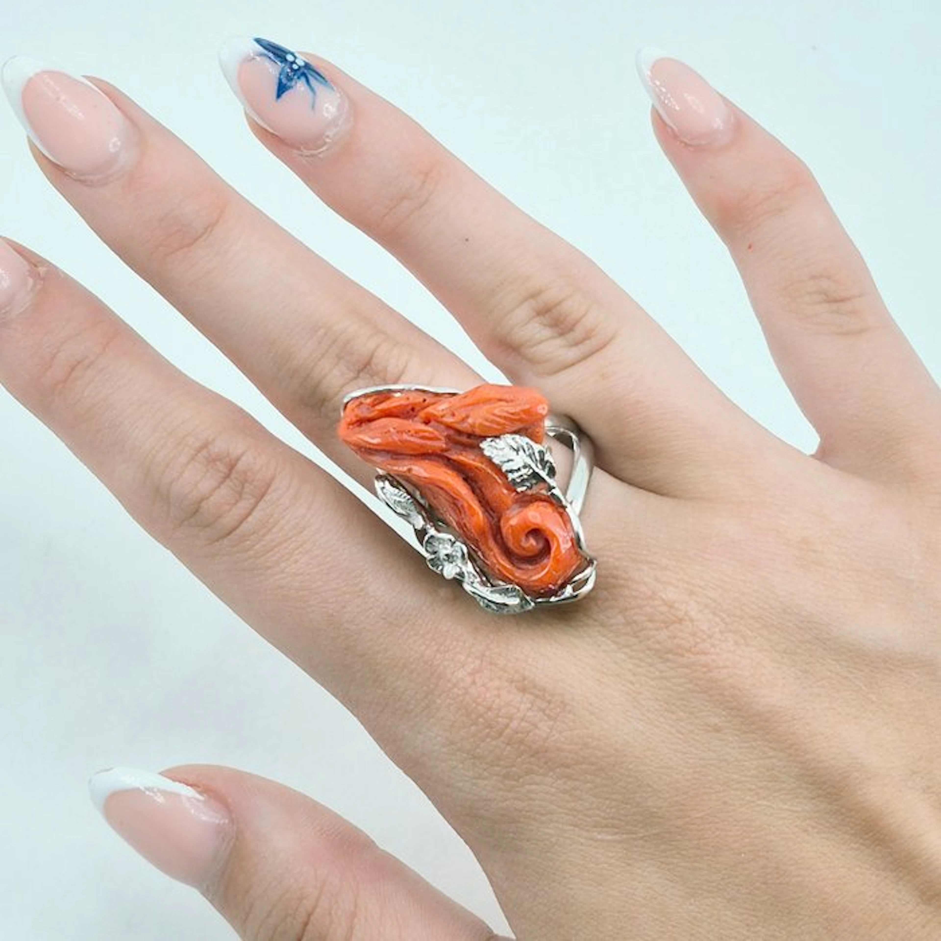 Coral - Silver - Ring - CORALLO MEDITERRANEO