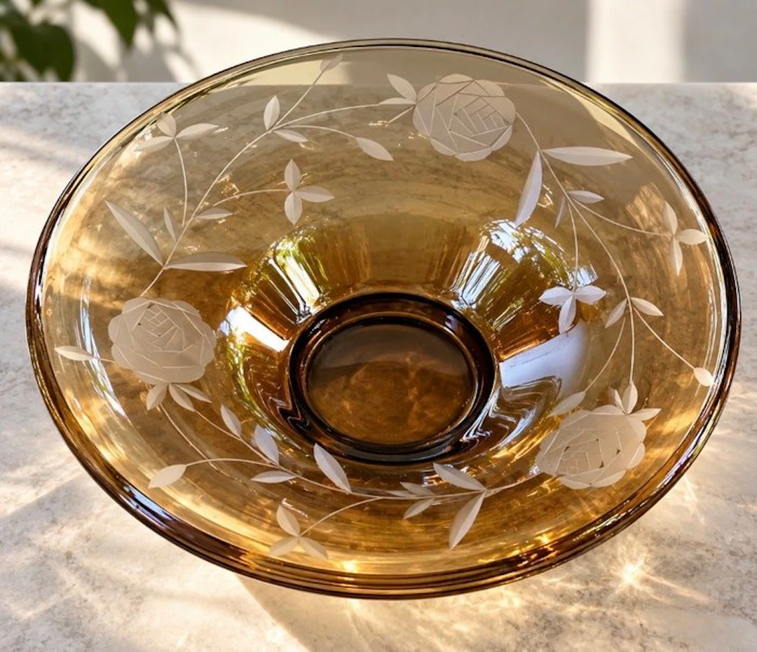 Vase - Glass - Vintage Bohemian Amber Gl