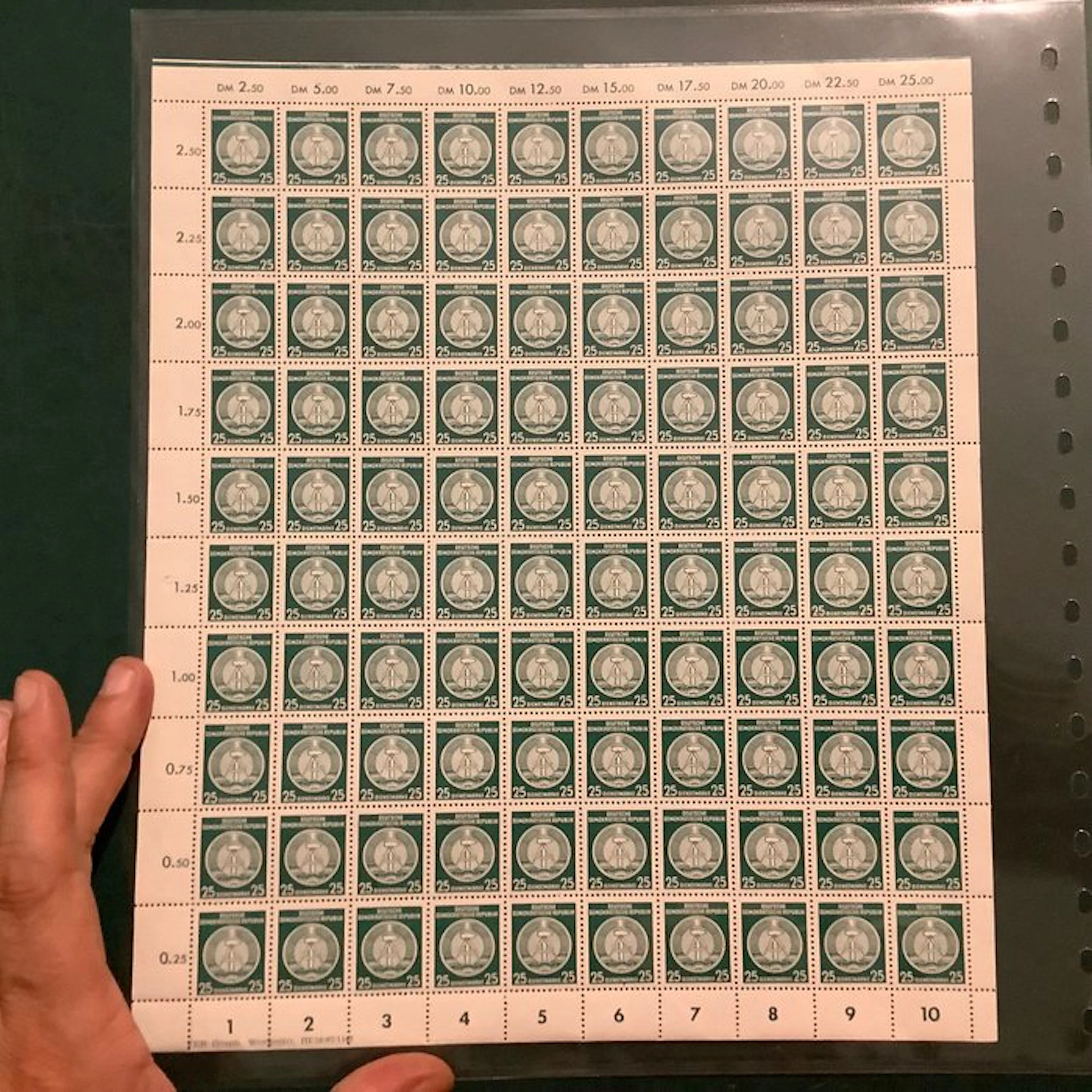 GDR 1954 - 25 Pf Official in a full sheet with watermark...