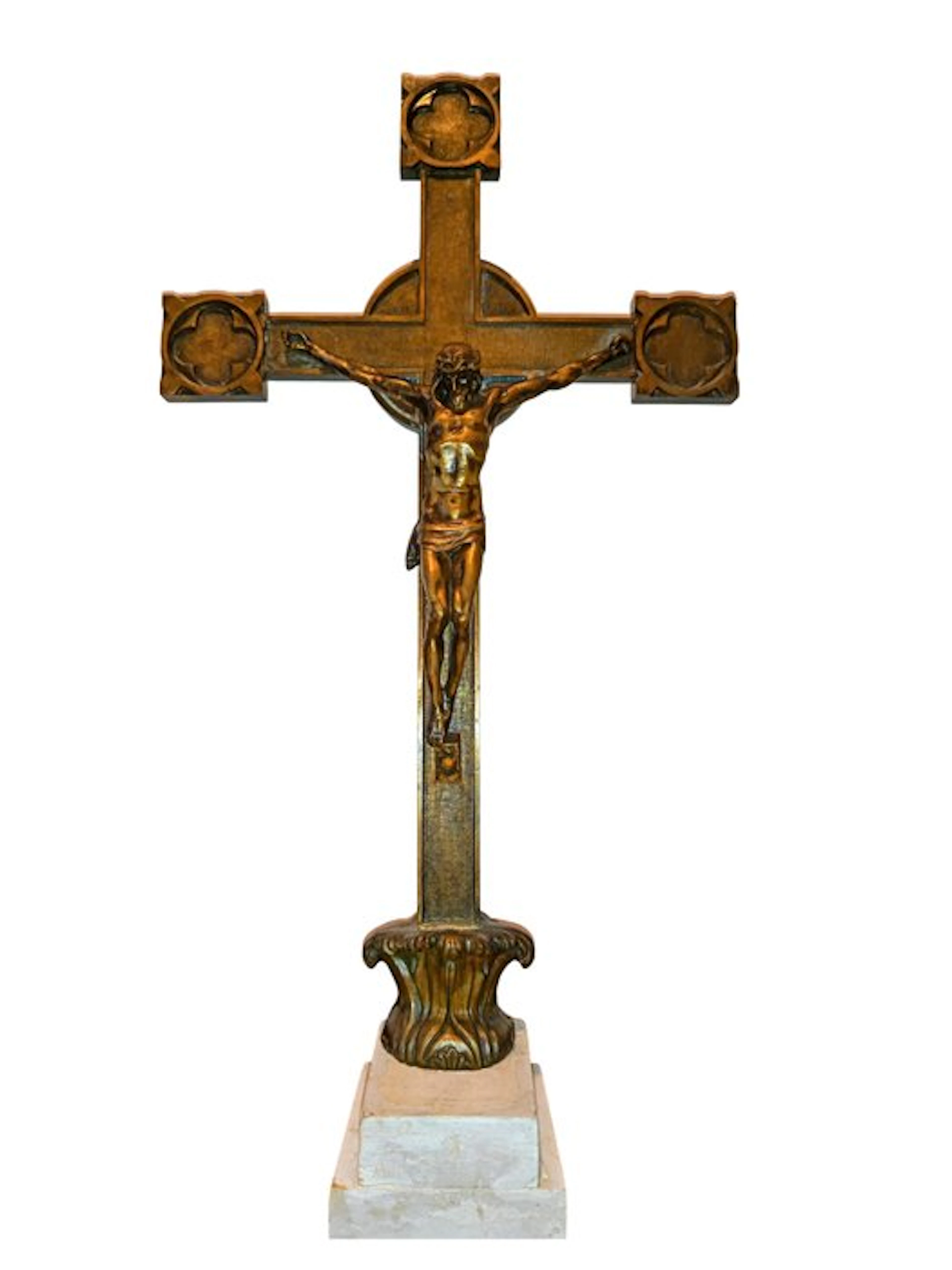 Antique altar crucifix - 47 cm - Antique - Brass, Stone - 1900-1910
