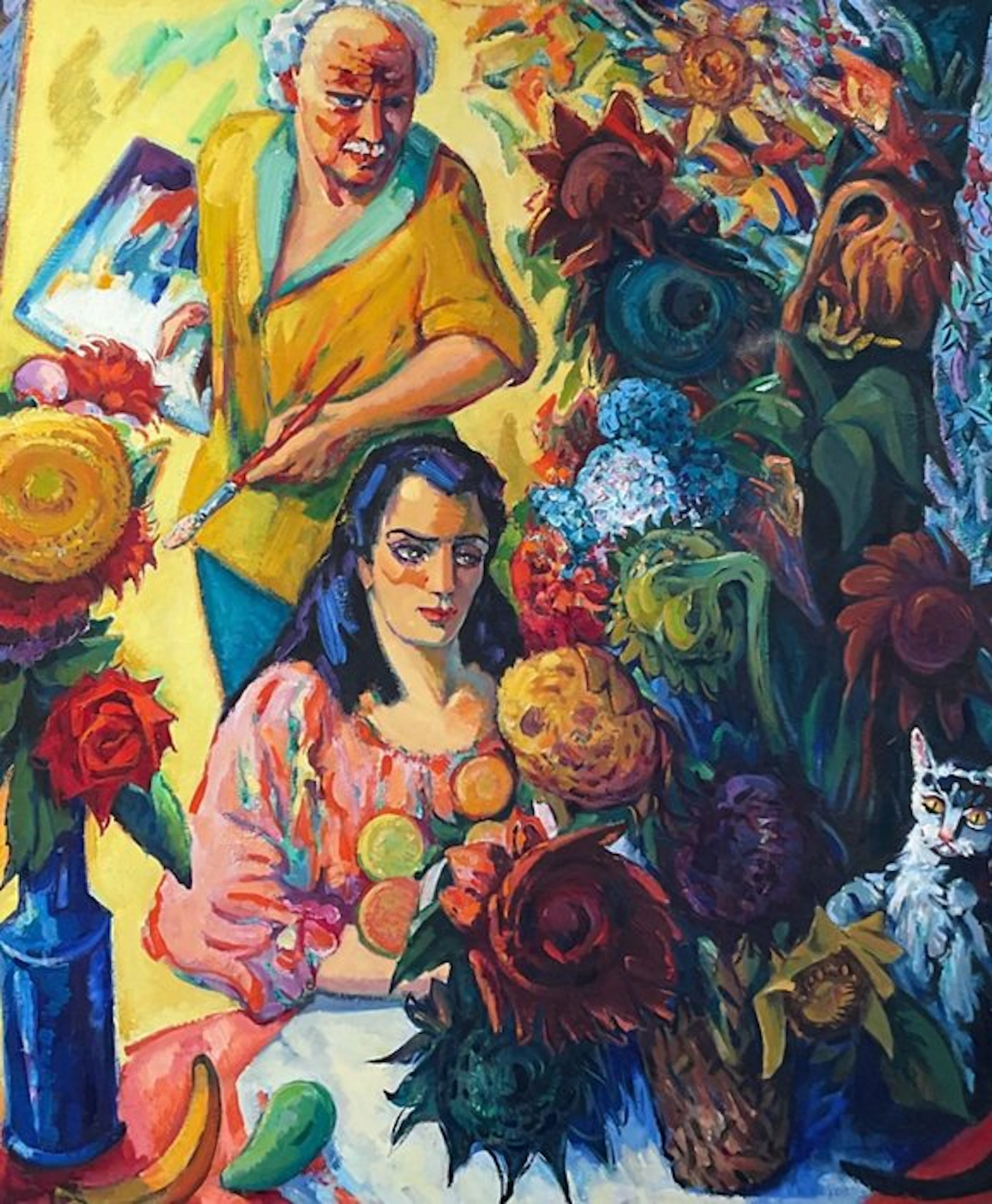 Freek van den Berg (1918-2000) - Zonnebloemen schilderen