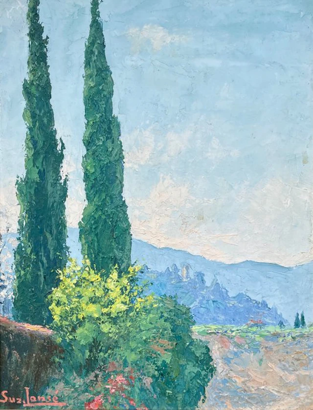 Suzanne Lansé (1898-2002) - Paysage aux cyprès