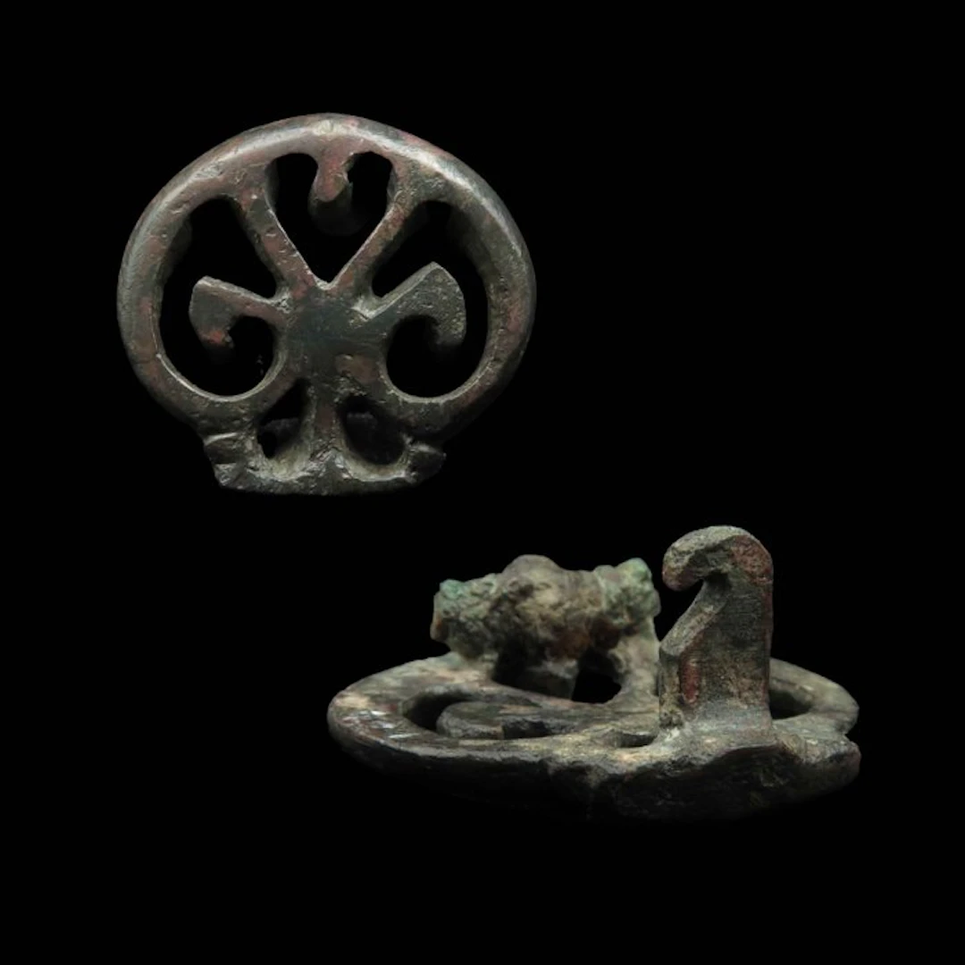 Ancient Roman Bronze Brooch/Fibula with Pelta & Heart...