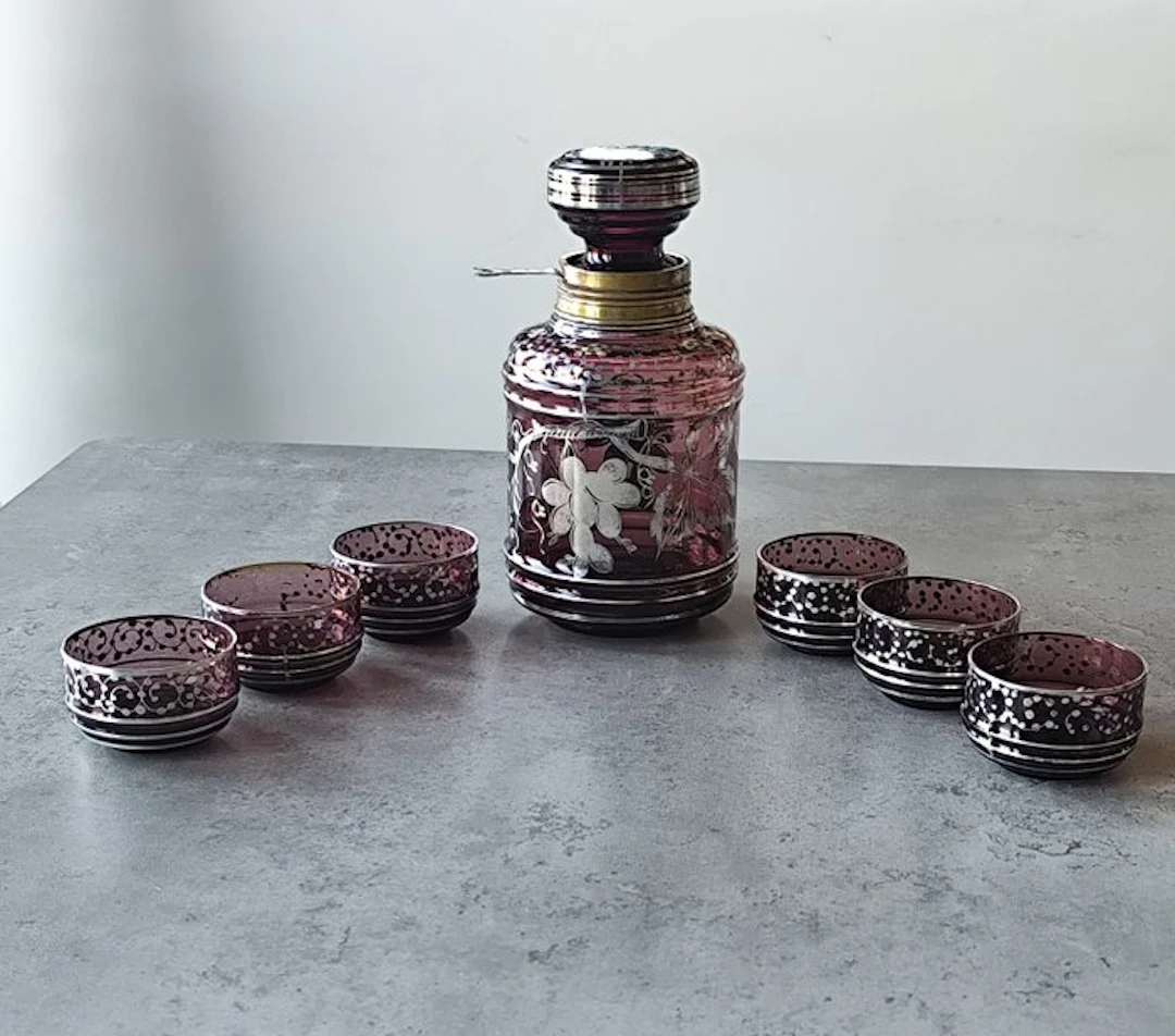Liquor set (7) - Silver, Glass, Metal - Liquor service