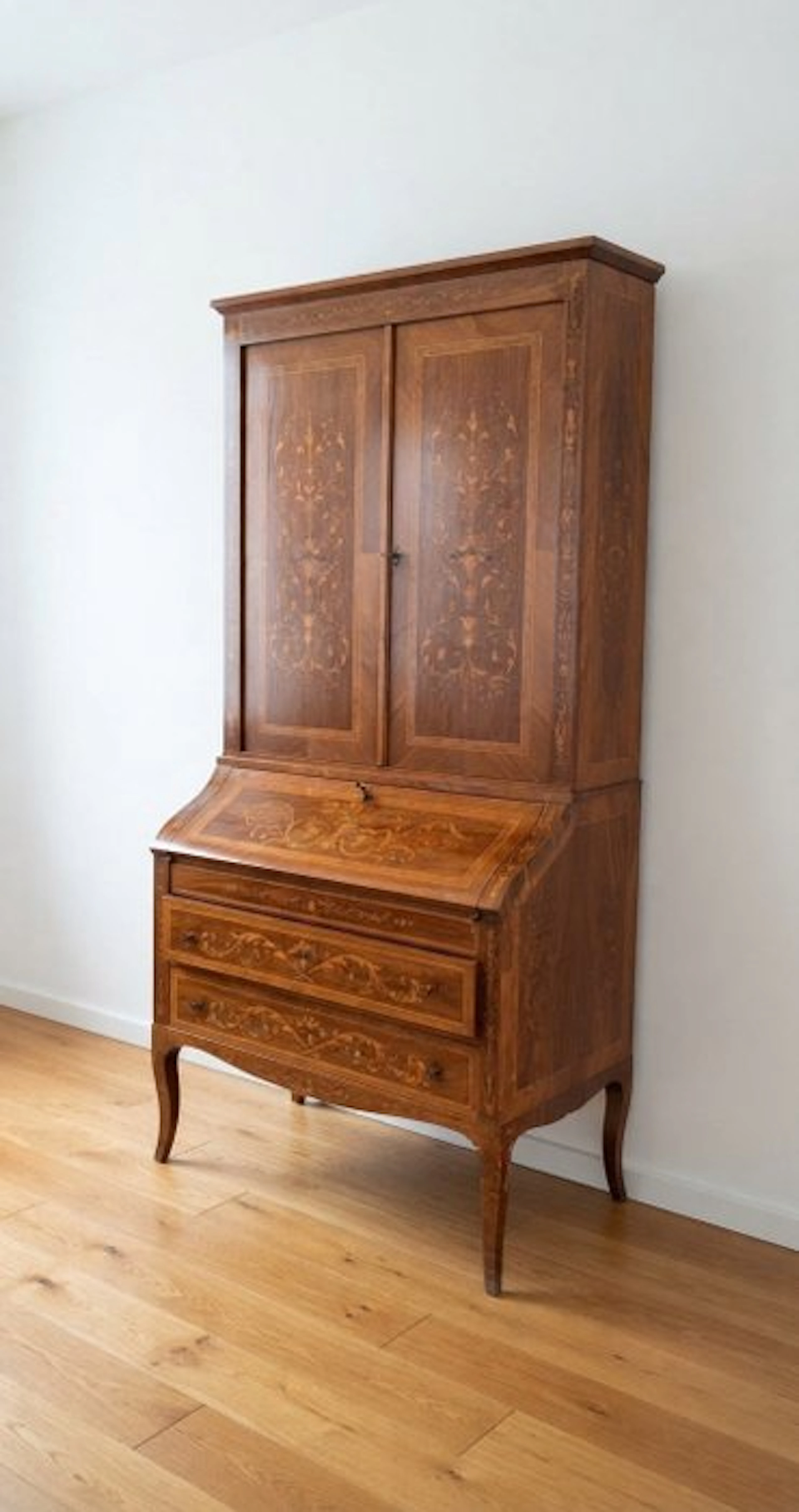 Bureau cabinet - Rosewood, Maple, Rosewood, Burr walnut - Inlaid trumeau.
