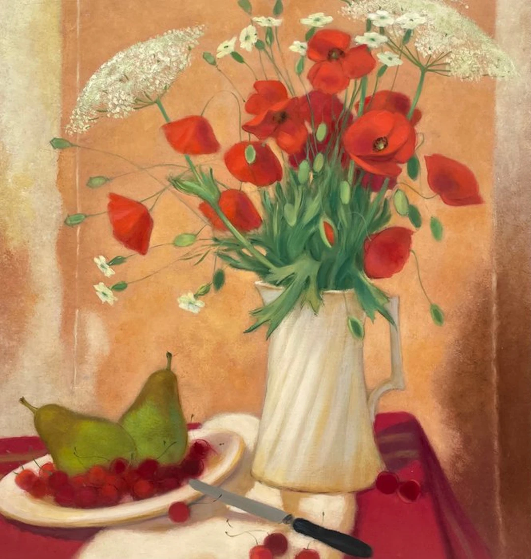 Yves Ganne (1931-2019) - Bouquet de Coquelicots et fruits. (Vendu sans prix de reserve).