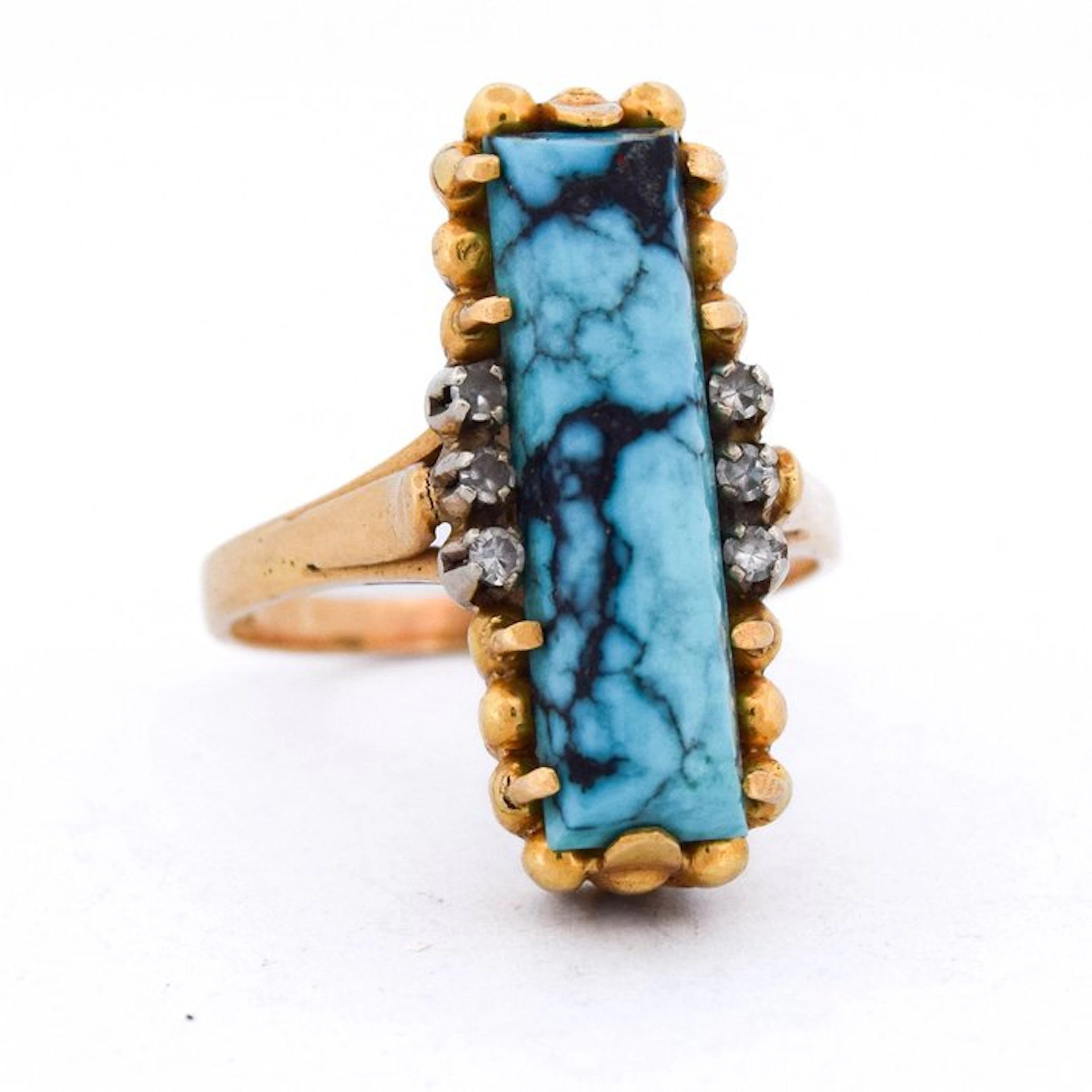 Cocktail ring - 18 kt. Yellow gold Turquoise - Diamond