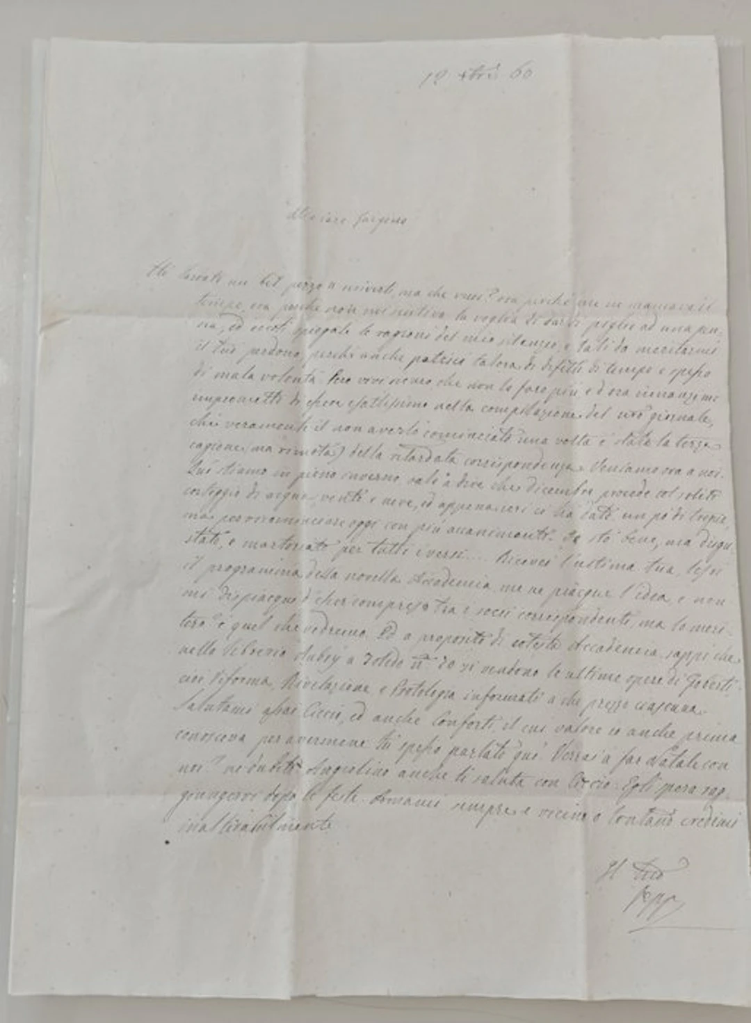 Giuseppe Volpe - Napoli 1860 - Lettera Autografa di G