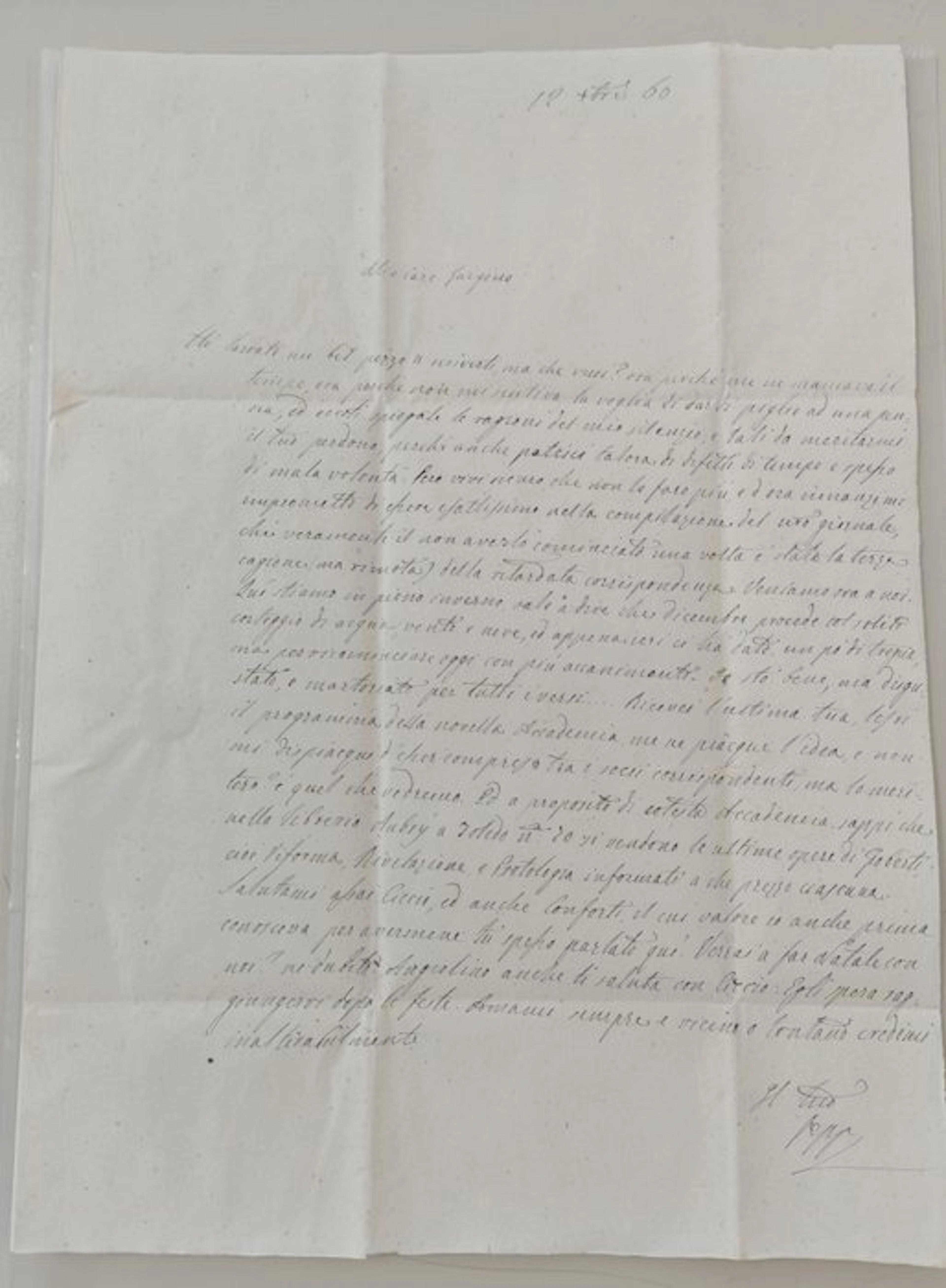 Giuseppe Volpe - Napoli 1860 - Lettera Autografa di G