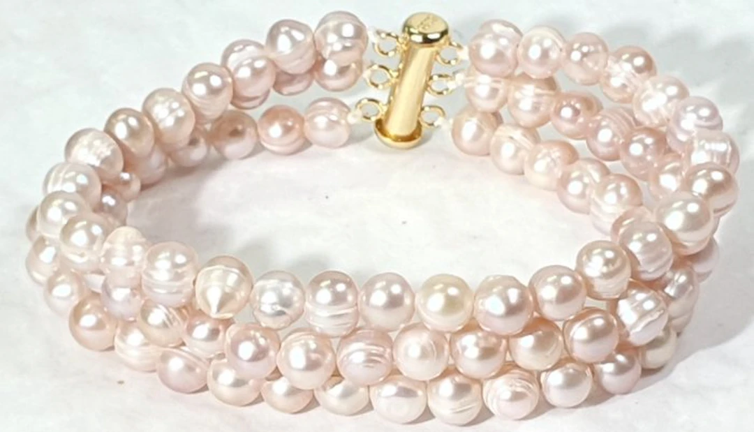 Natural freshwater pink pearls - 3 wraps - Calm...