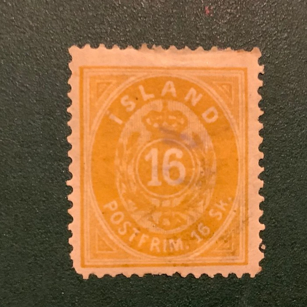 Iceland 1873 - 16 SK posthorn in rare standing 14 - 13.5 - MH - Michel,5A