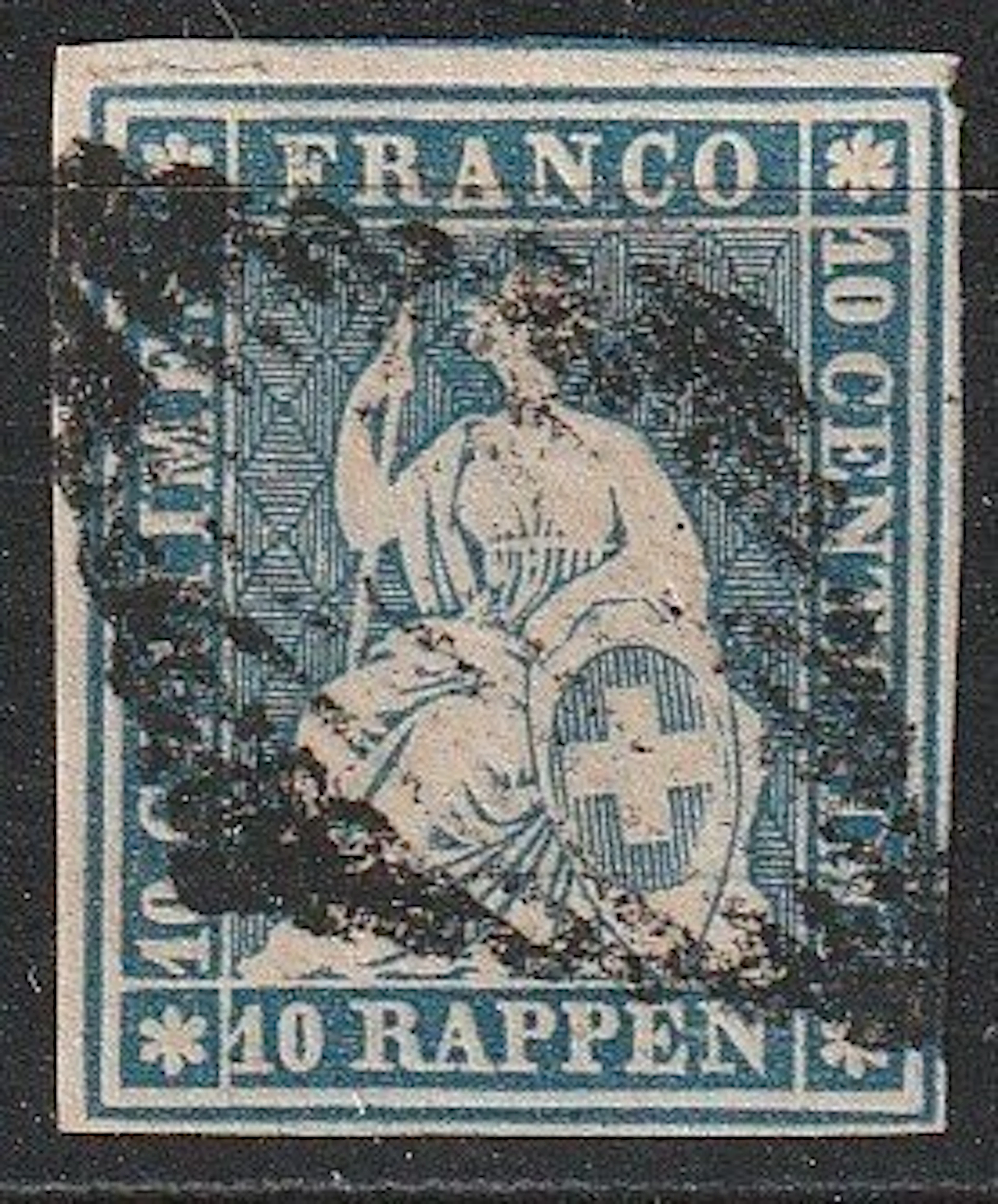 Switzerland 1854 - The 10 Rp stamp from the first Strubel series
