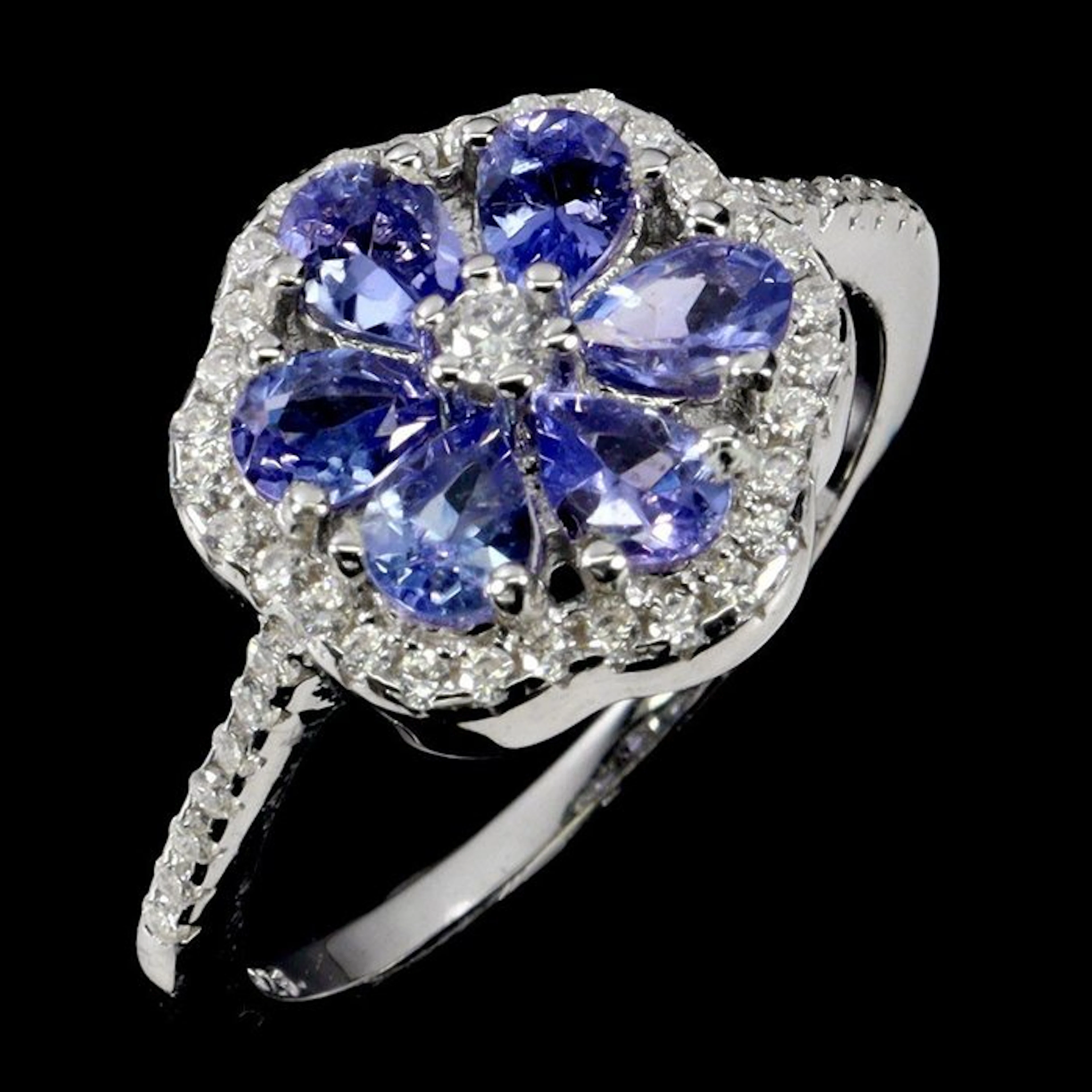 No reserve price - Ring 925 Silver, 14K White Gold plated Tanzanite