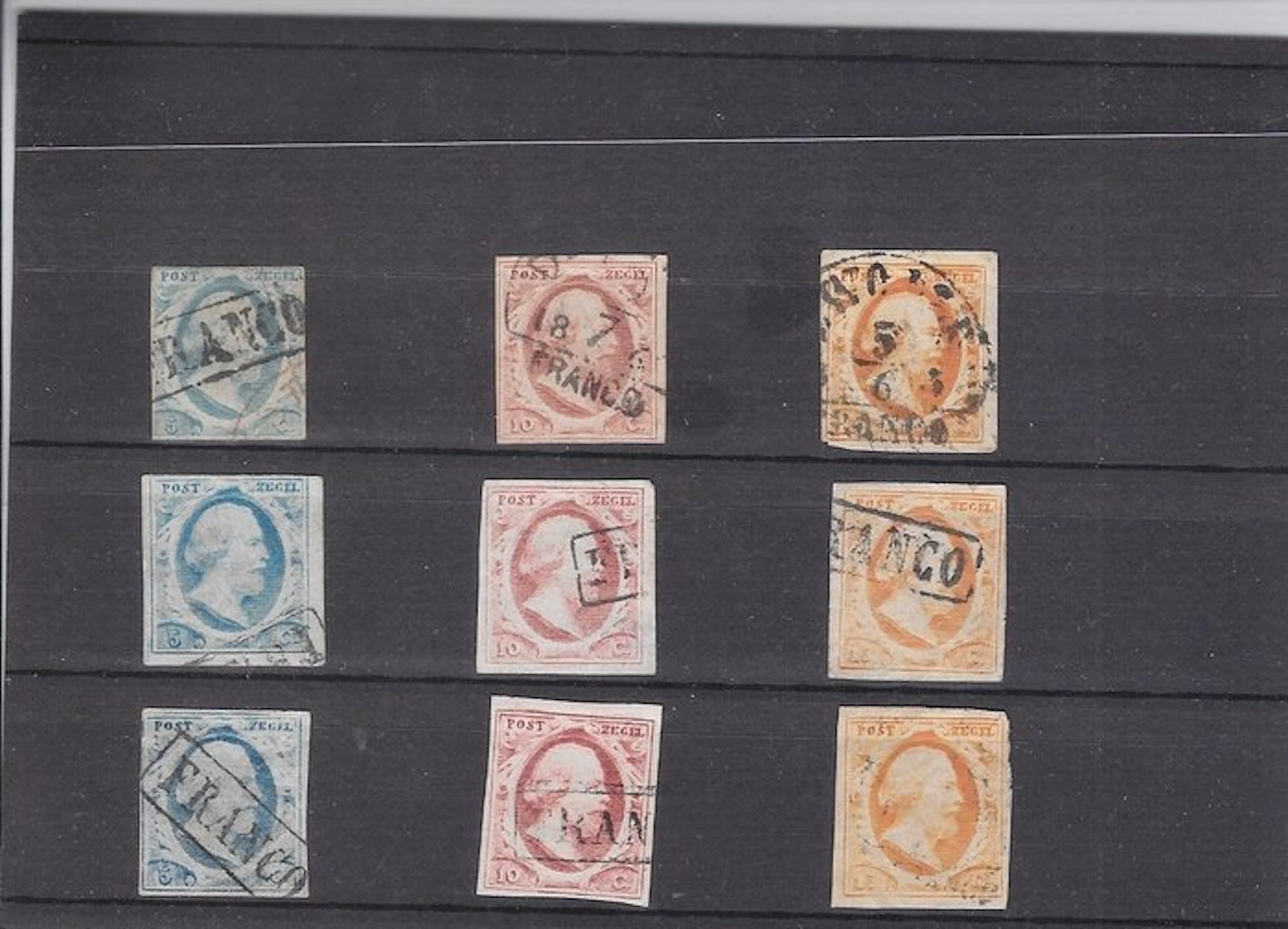Netherlands 1852/1852 - 3× series King William III NVPH 1–3 cancelled