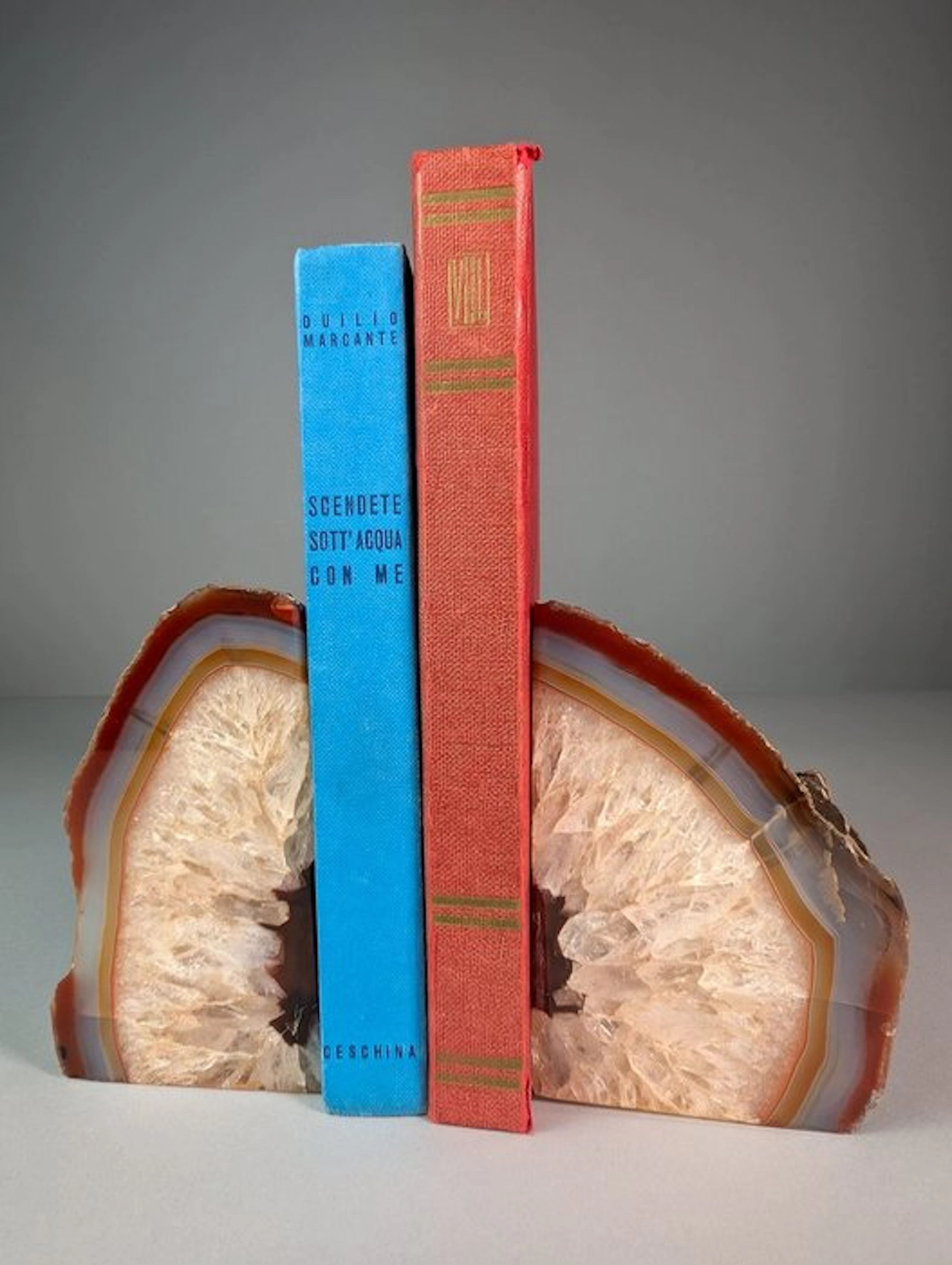 Agate Geode Bookend Pair with Quartz Crystal Core...