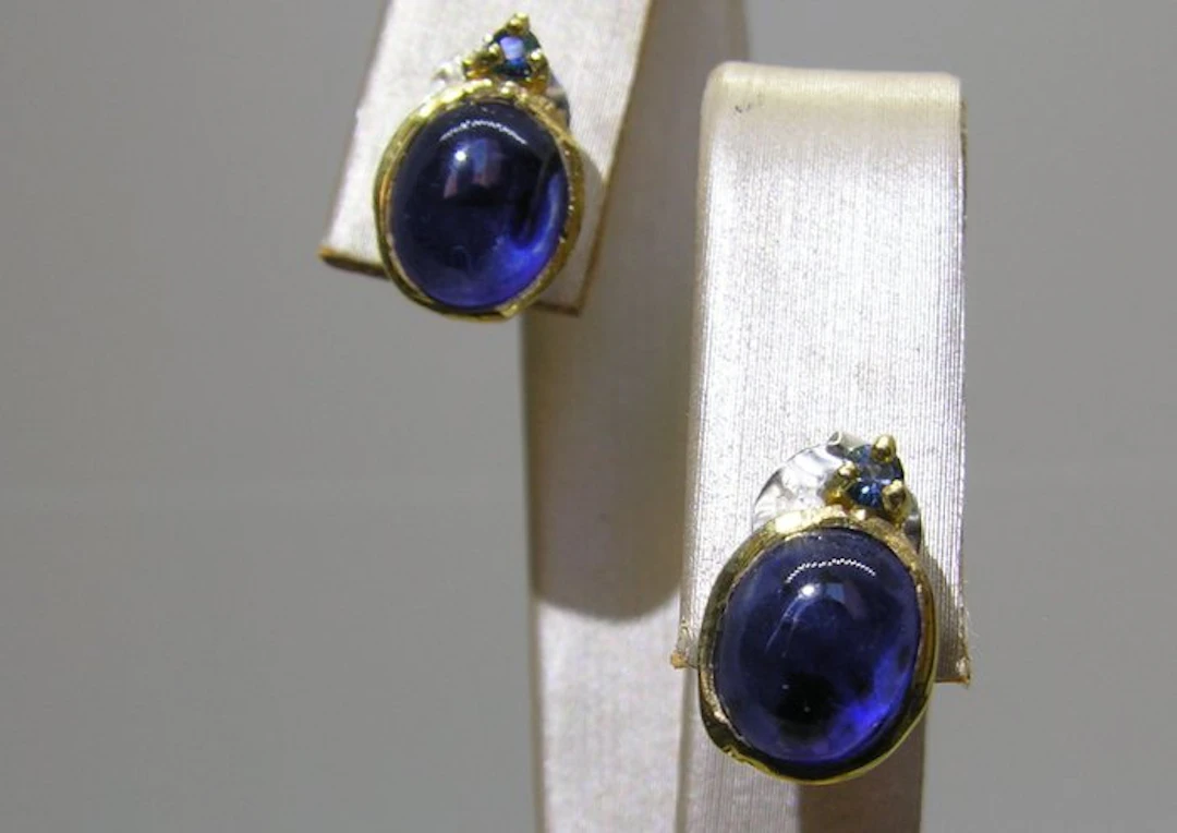 Sapphire Earrings - Height: 12.5 mm - Width: 8.3 mm- 2.3 g - (2)