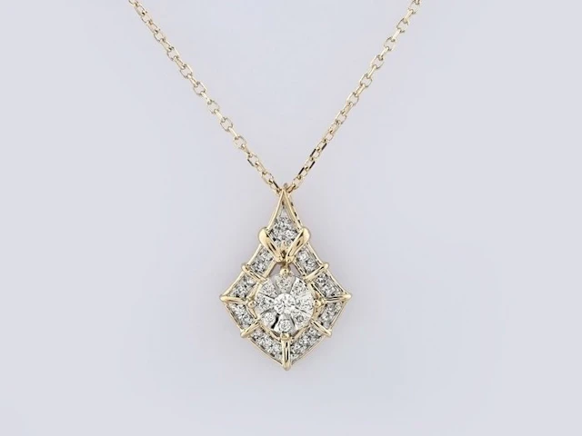 Necklace with pendant - 14 kt. Yellow gold - 0.12ct. tw. Diamond (Natural)