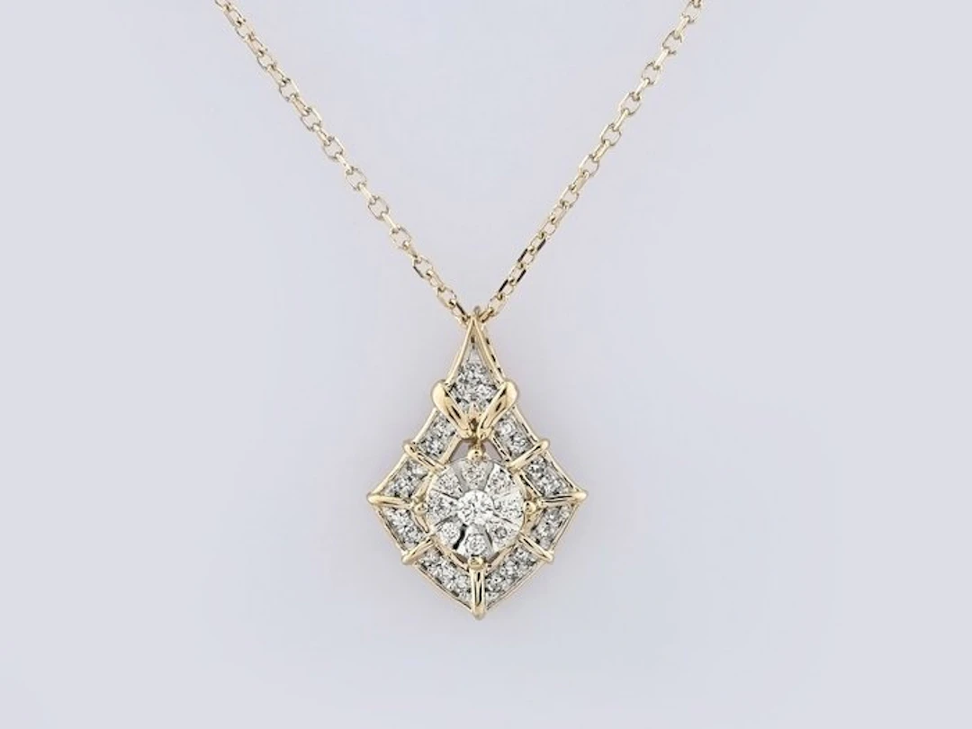 Necklace with pendant - 14 kt. Yellow gold - 0.12ct. tw. Diamond (Natural)