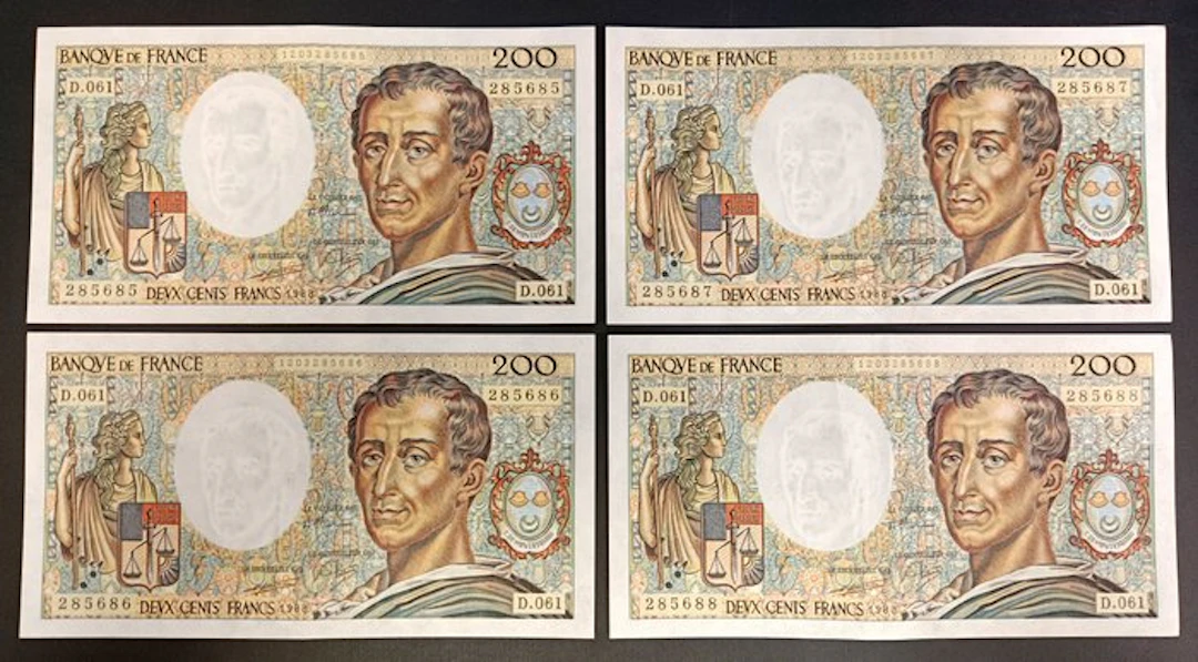 France. - 4 x 200 Francs - 1988 - Consecutive - Pick 155c (No reserve price)