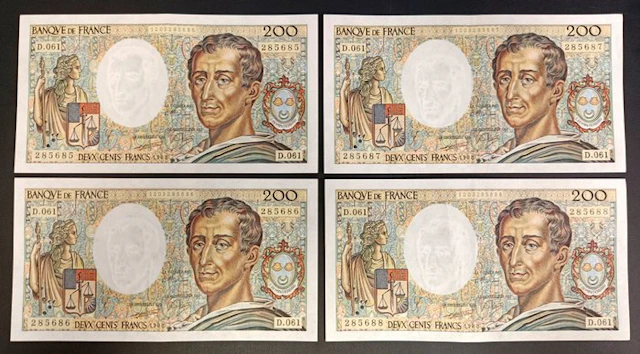 France. - 4 x 200 Francs - 1988 - Consecutive - Pick 155c (No reserve price)
