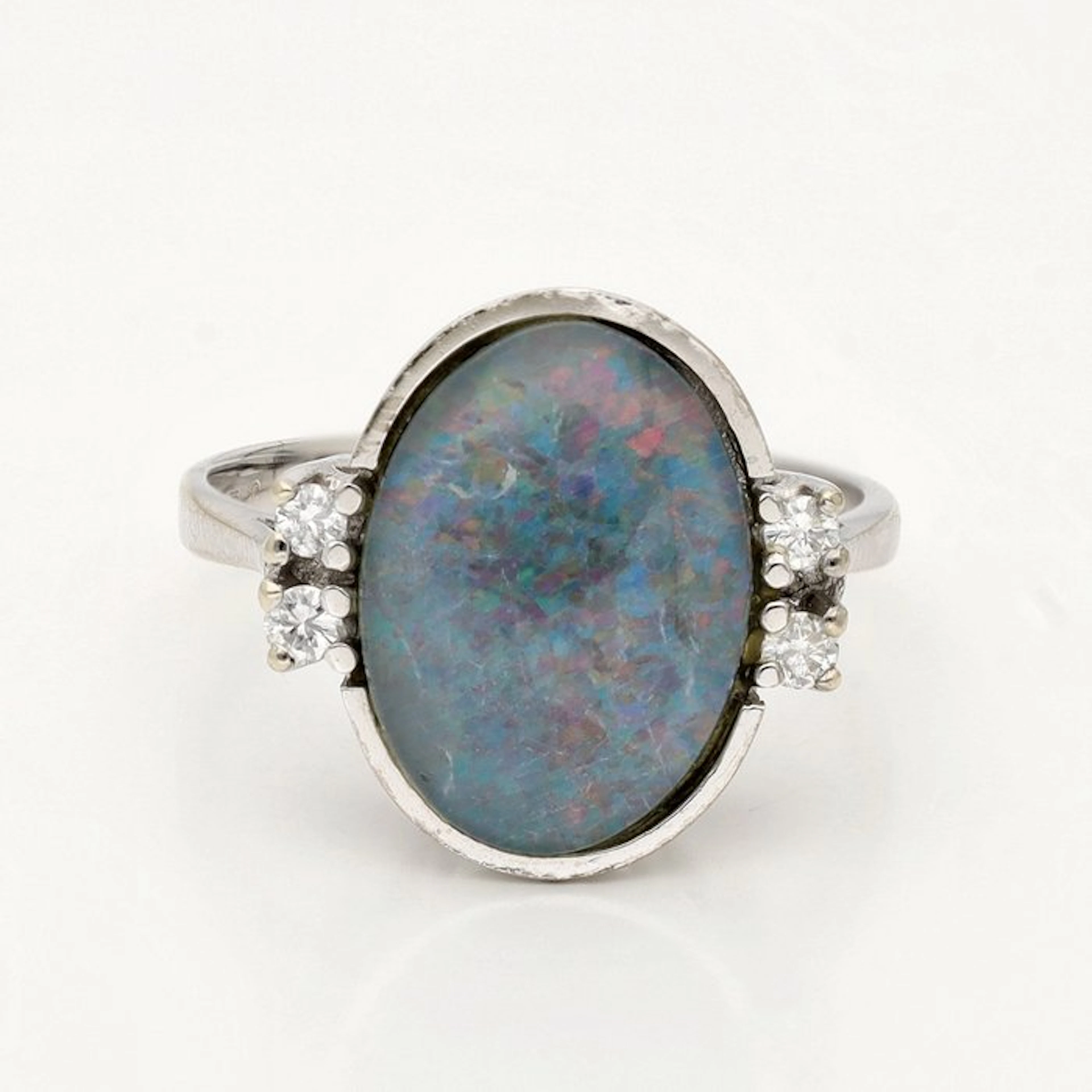 Ring - 14 kt. White gold - Diamond - Opal triplet