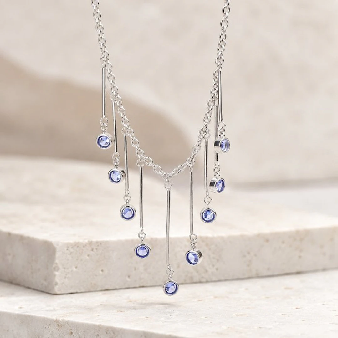 No reserve price - Necklace Silver - Tanzanite - Certified
