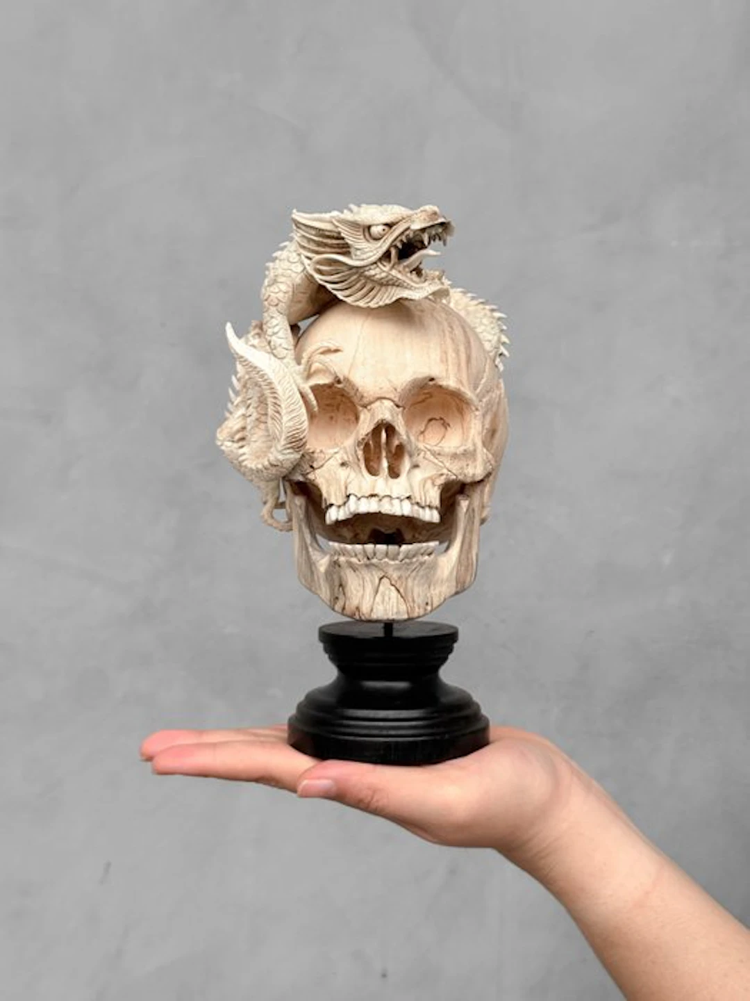 NO RESERVE PRICE - Tamarind Wooden Skull with Carved...