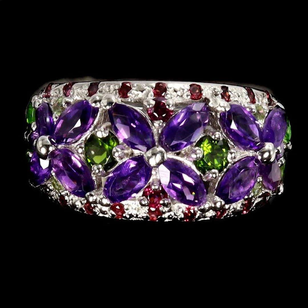 No reserve price - Ring Silver Amethyst - Garnet - 38 natural gemstones