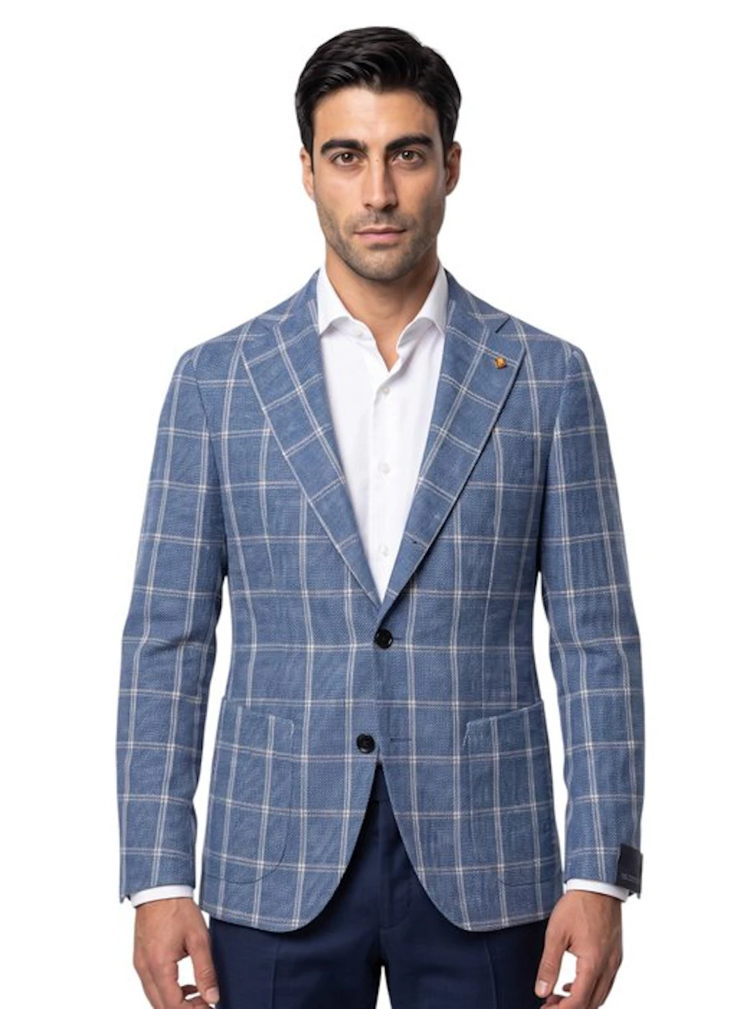 LATORRE - 46 IT - Blazer Jacket Light Blue Checks Silk...