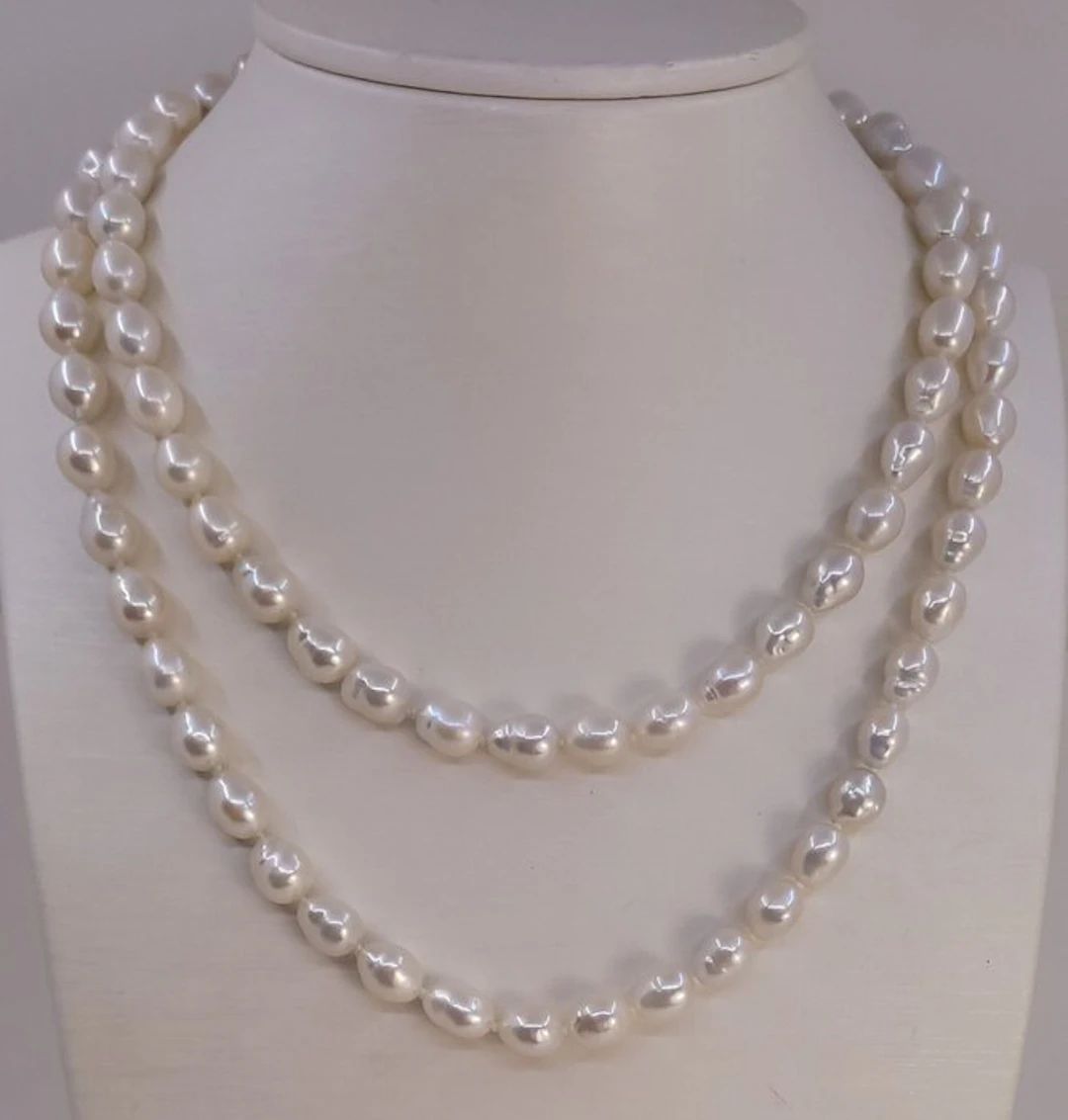 No reserve price - Necklace Silver, 7.5x8mm White Edison Pearls