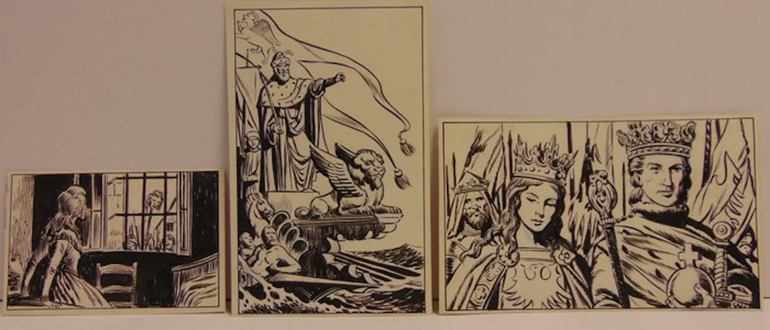 L&F Funcken - Chinese inkt - 3 Original drawings...