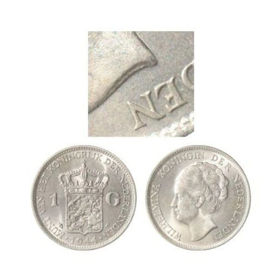 Netherlands. Wilhelmina. 1 Gulden 1944 Eikel Philadelphia "Doorloper" ZELDZAAM