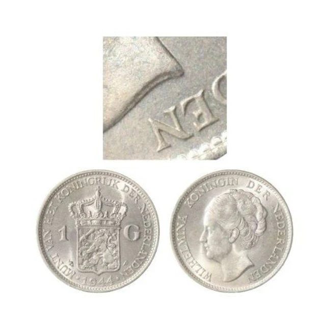 Netherlands. Wilhelmina. 1 Gulden 1944 Eikel Philadelphia "Doorloper" ZELDZAAM