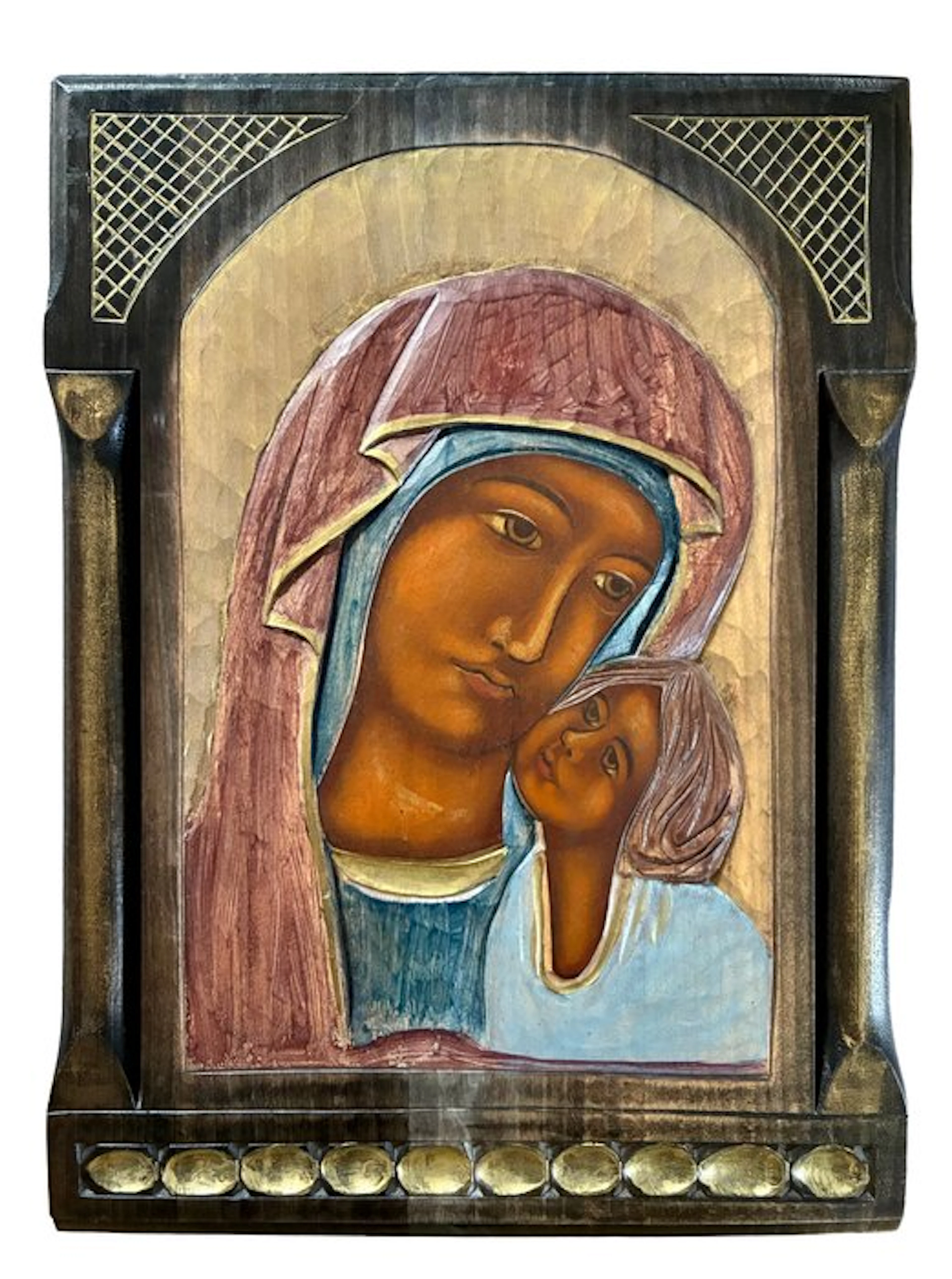 Icon - Mother of God - Wood - Relief - Icon