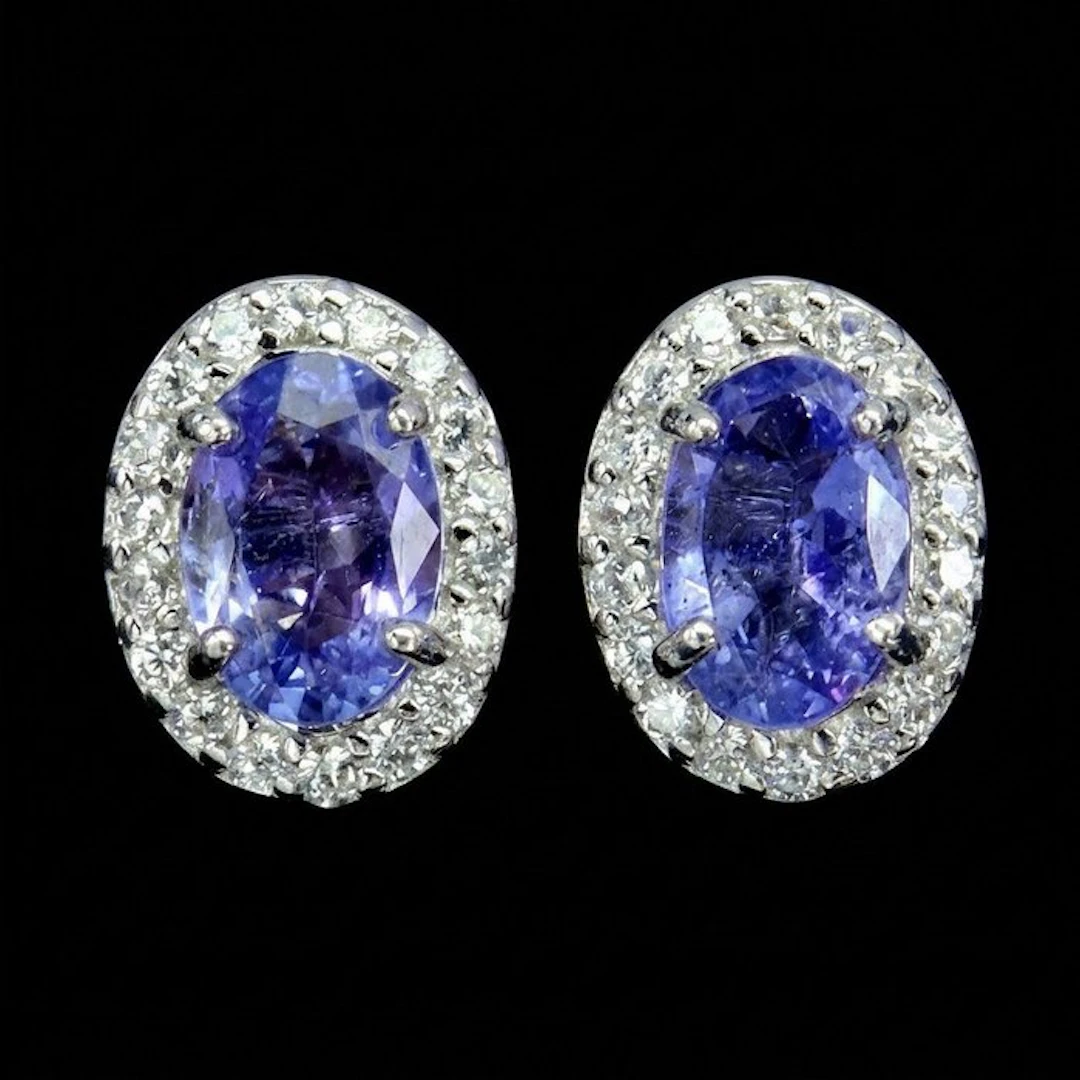 Ohne mindestpreis - Earrings 14K White Gold plated, 925 Silver Tanzanite