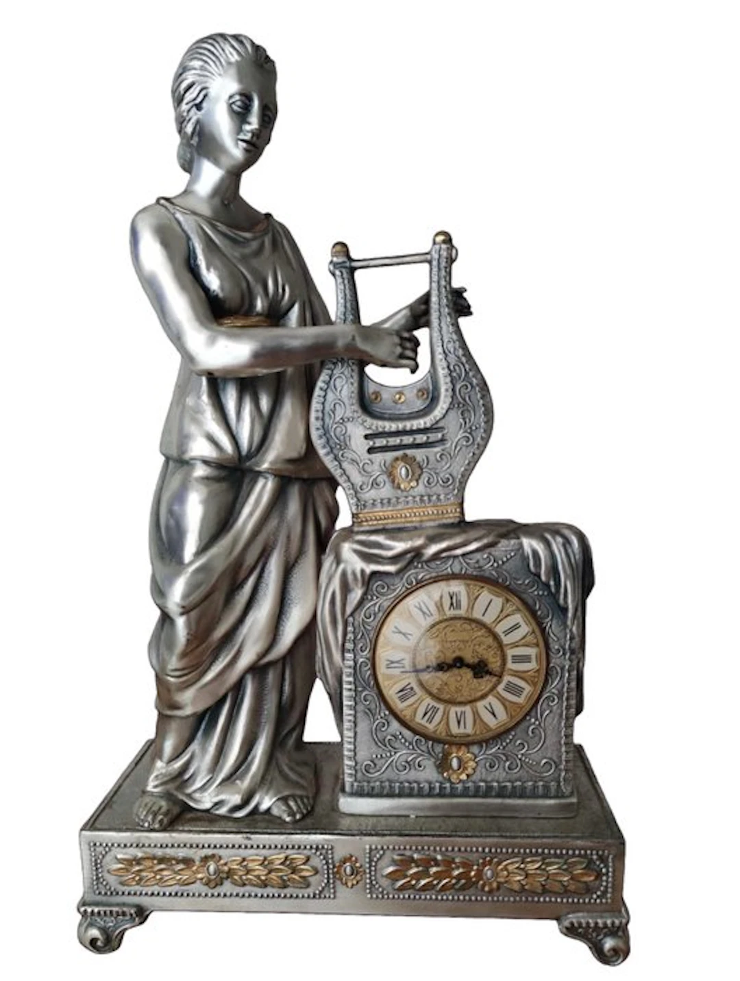Figural mantel clock - Metal - 1960-1970 - Musa with Lira