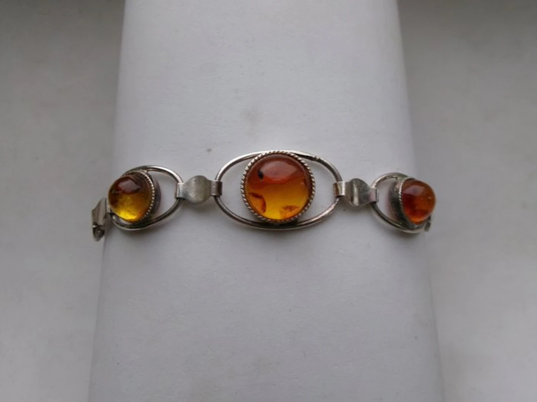 Silver, Amber - Bracelet - Art Deco