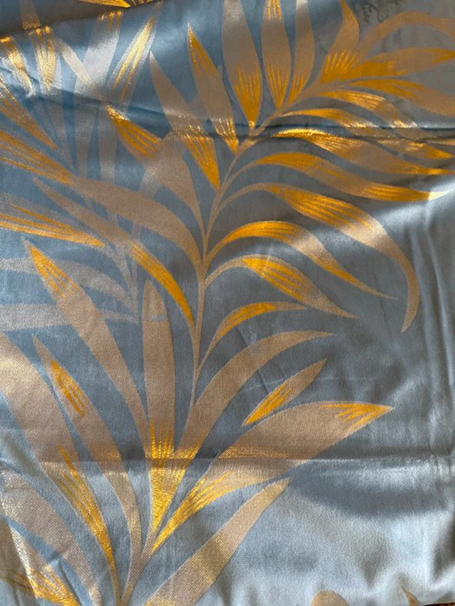 san leucio - Luxurious blue velvet silk with palms in gold leaf