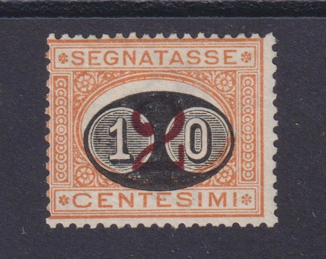 Italy 1890 - Postage due 10c on 2c — overprint heavily misaligned variety