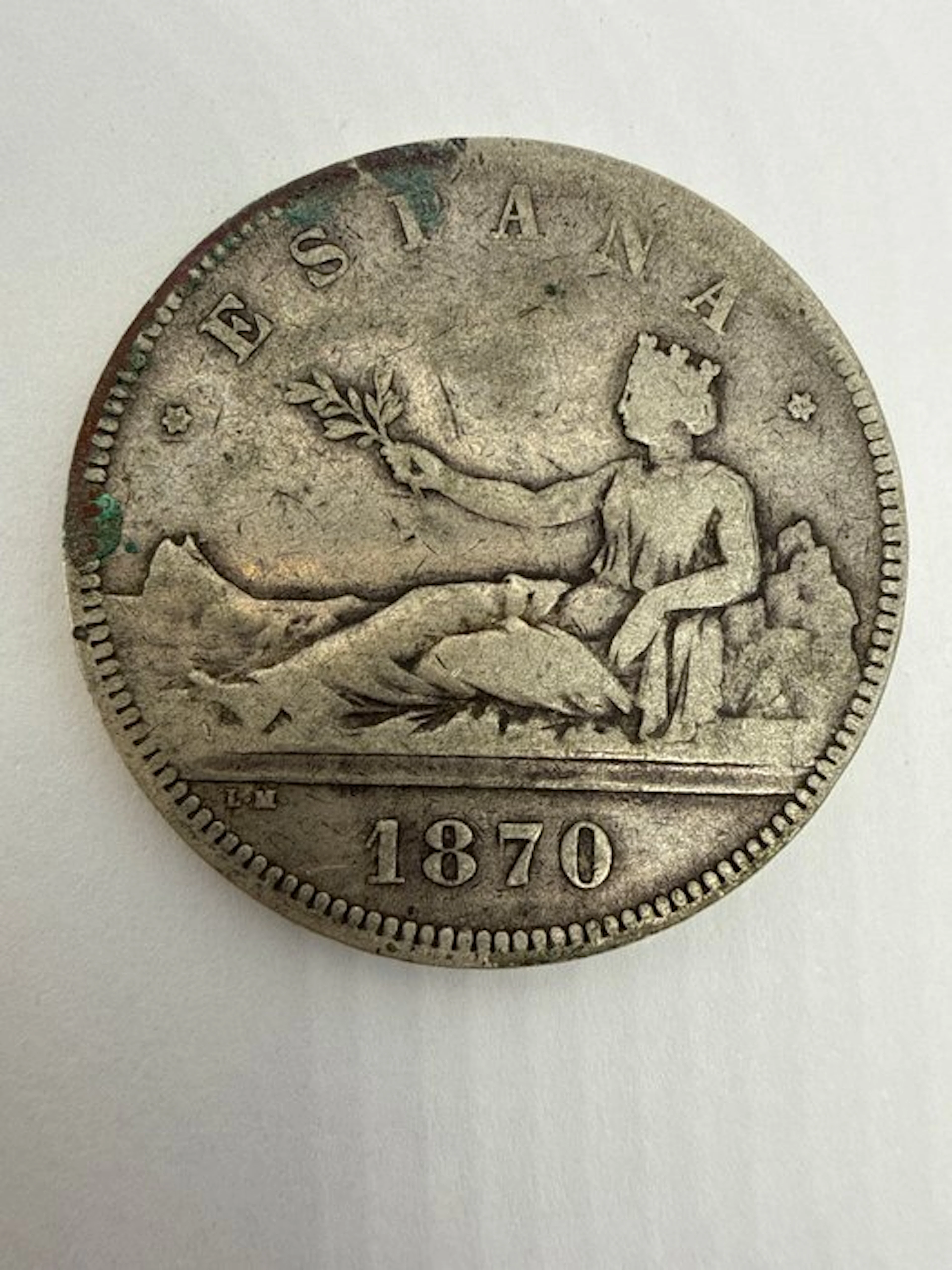 Spain. Gobierno Provisional (1870). 5 Pesetas 1870 (No reserve price)