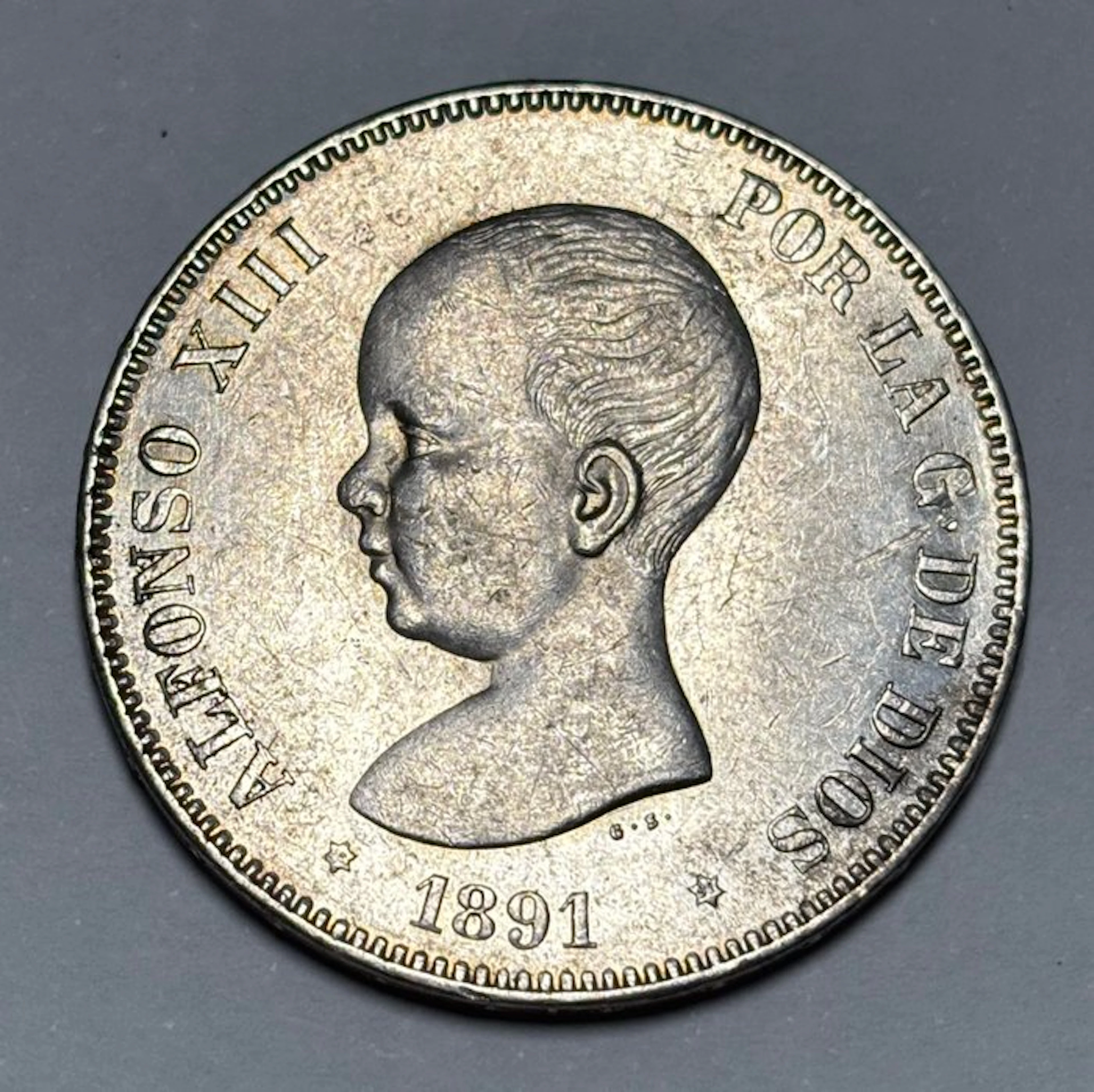 Spain. Alfonso XIII. 5 Pesetas 1891 PGM