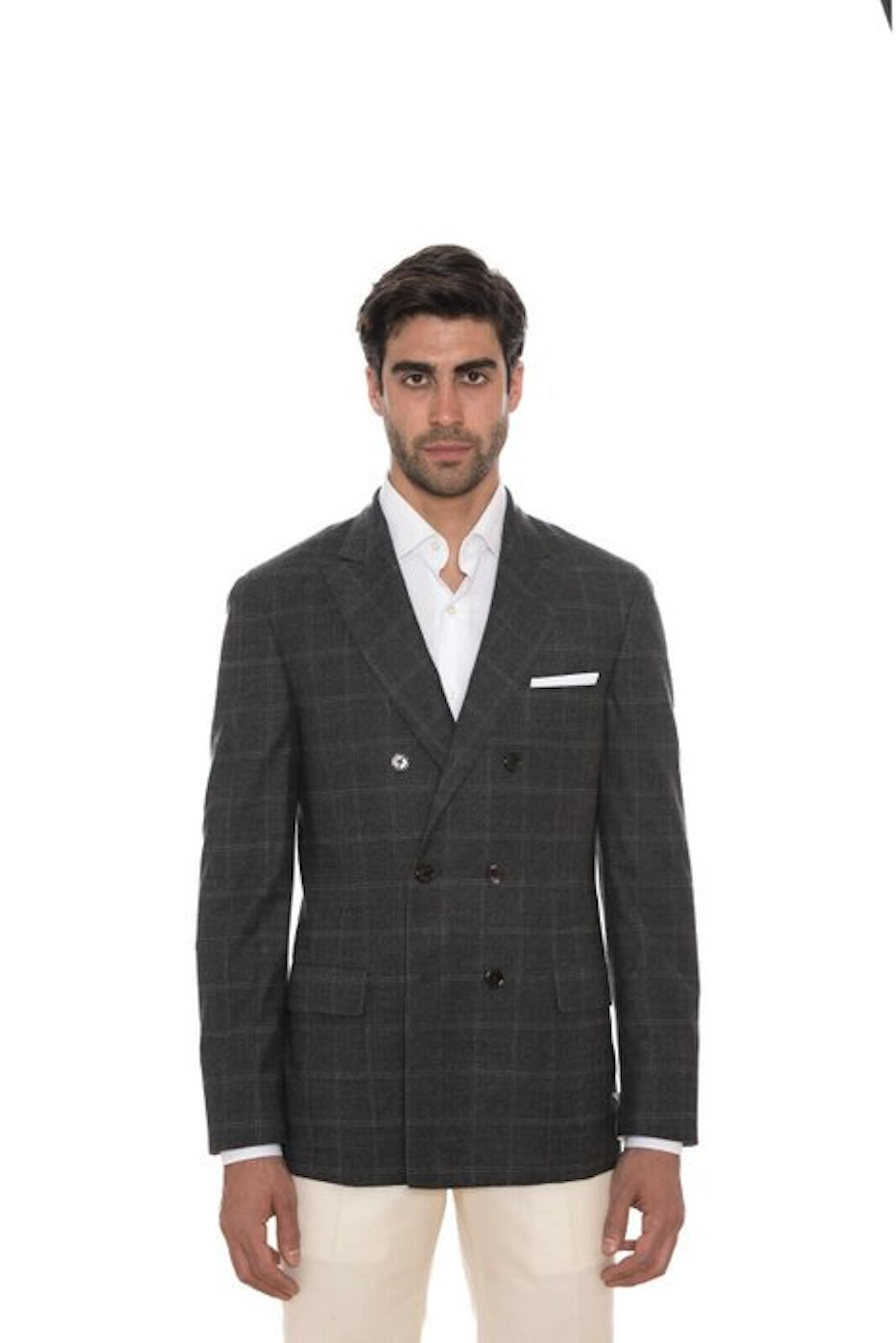 D'AVENZA - 50 IT - Grey Wool Windowpane Jacket Blazer DB...