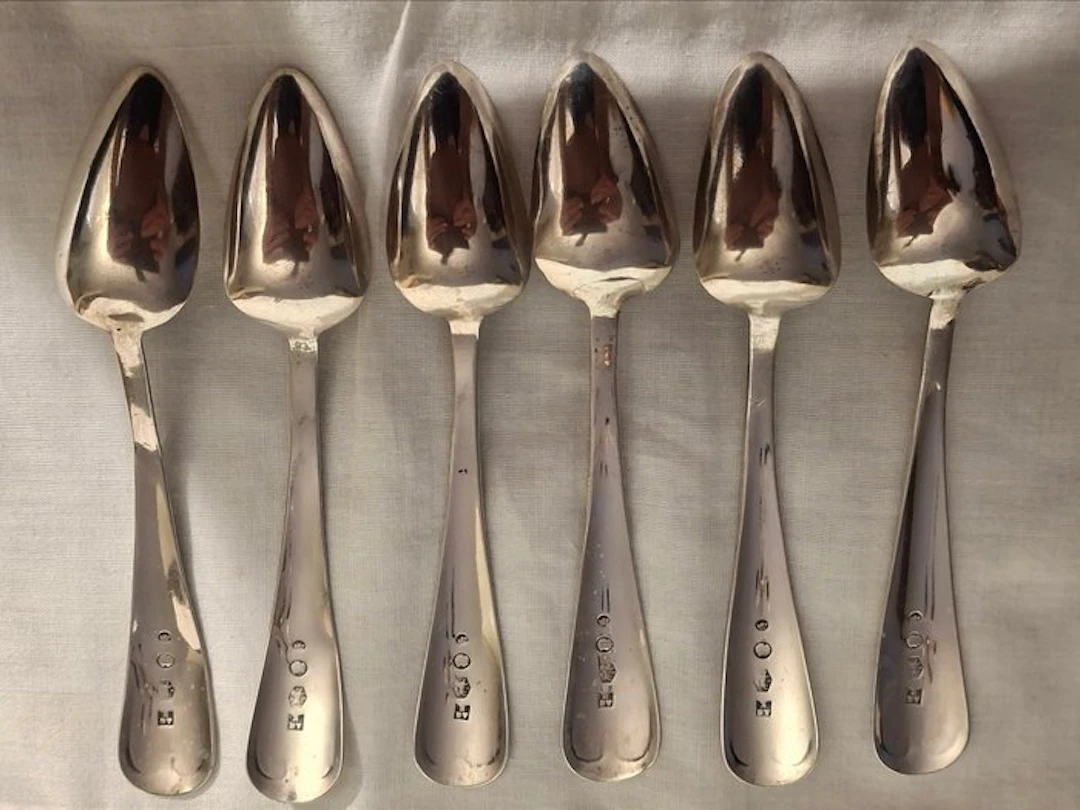 Meesterteken AG K - Spoon (6) - Six (6x) antique Biedermeier coffee spoons