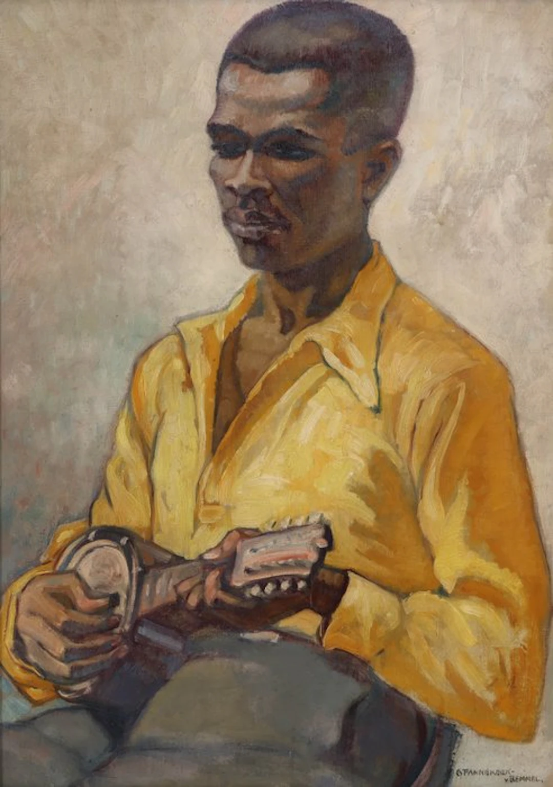 Truus Pannekoek-Van Bem (1887-1975) - Man met gele blouse spelend op de banjo