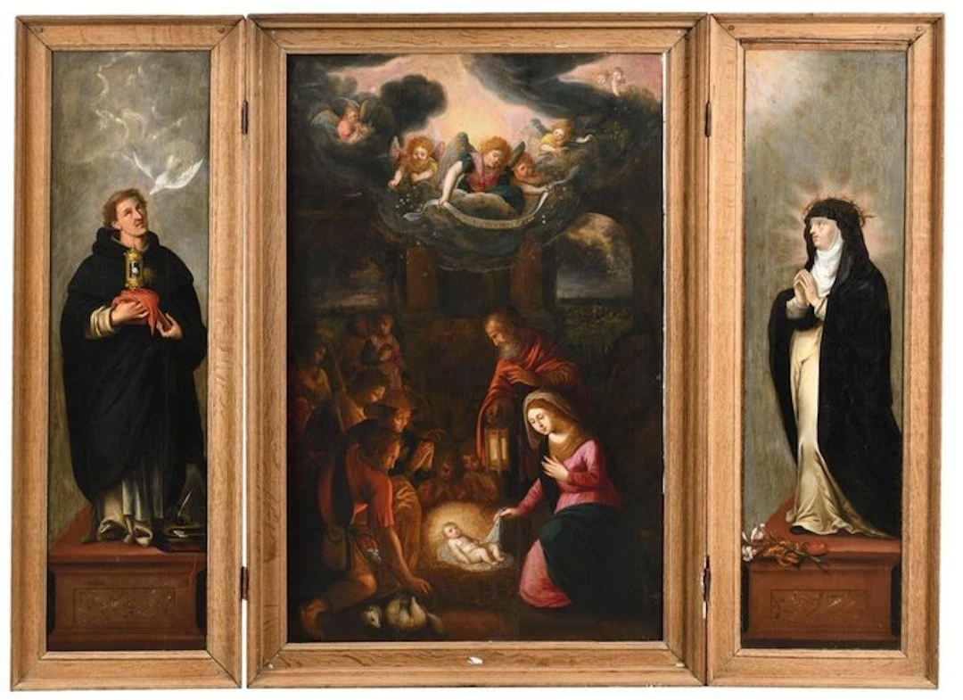 Spanish school (XVII) - Trittico dell'Adorazione - cm 96x145